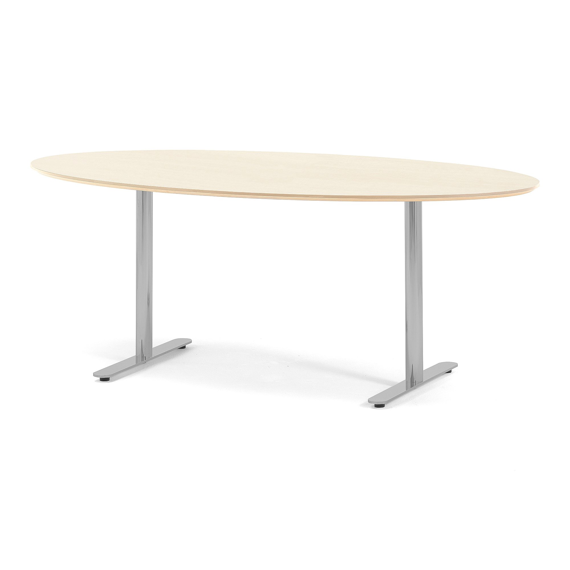 Jednací stůl SELMA, oválný, 1900x1000 mm, HPL, bříza, hliníkový lak
