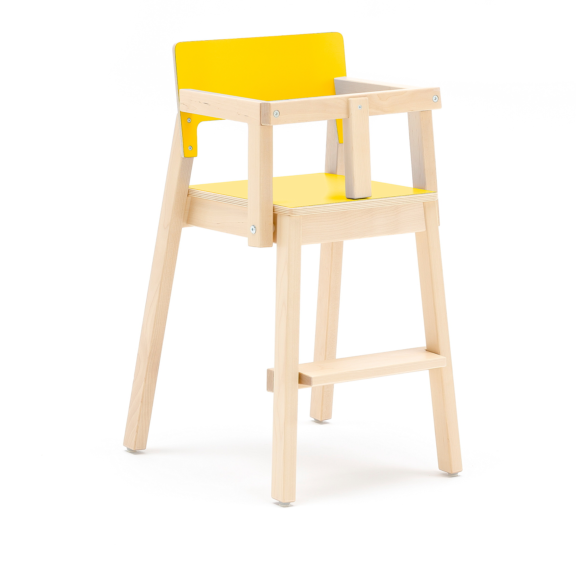 Vysoká dětská židle LOVE, s područkami a zábranou, výška 500 mm, bříza, žlutá