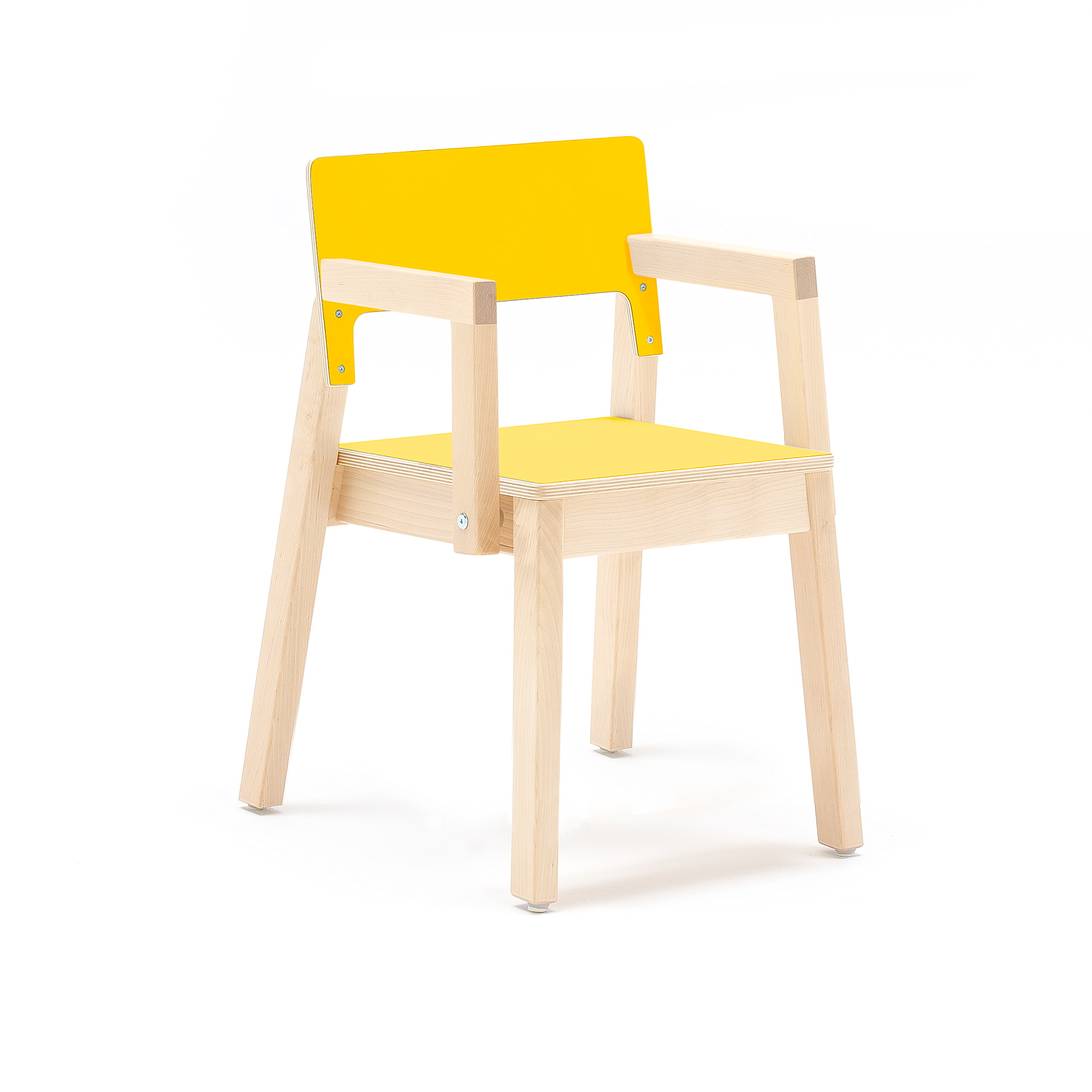 Dětská židle LOVE, s područkami, výška 380 mm, bříza, žlutá