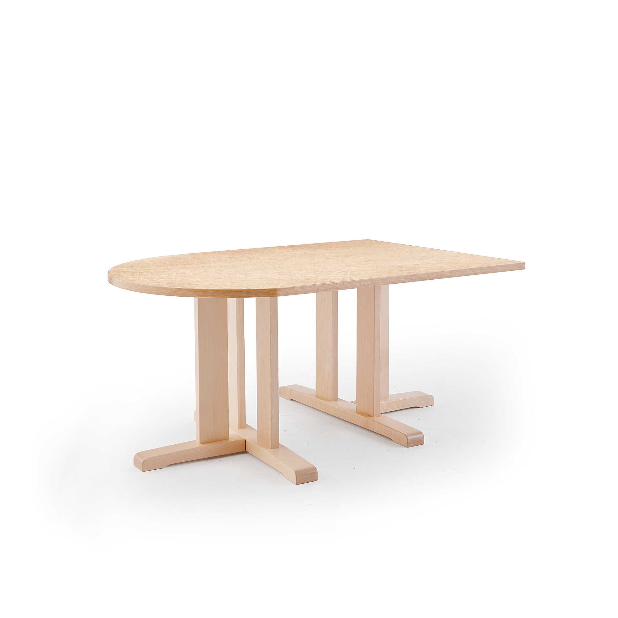 Stůl KUPOL, 1400x800x600 mm, půlovál, akustické linoleum, bříza/béžová