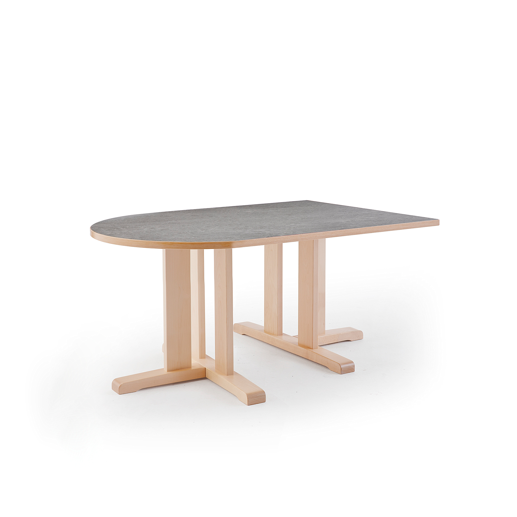 Stůl KUPOL, 1400x800x600 mm, půlovál, akustické linoleum, bříza/šedá
