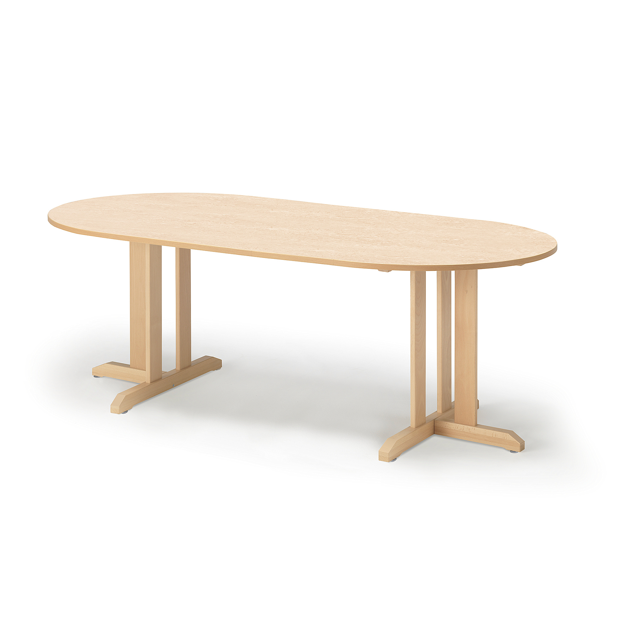 Stůl KUPOL, 2000x800x720 mm, oválný, akustické linoleum, bříza/béžová