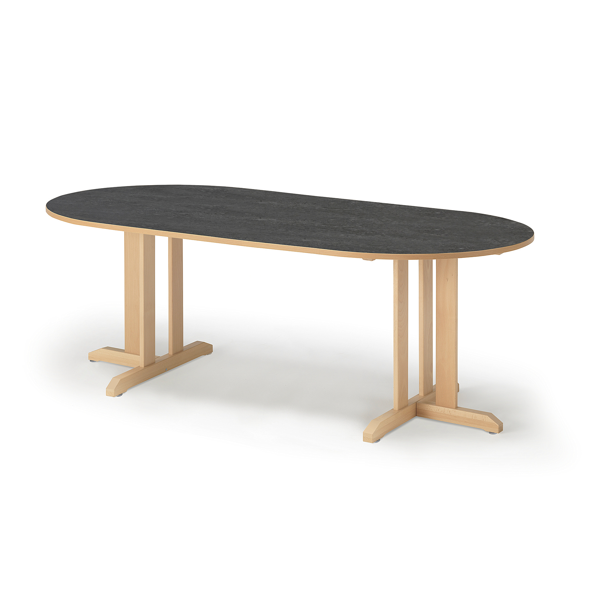 Stůl KUPOL, 2000x800x720 mm, oválný, akustické linoleum, bříza/tmavě šedá