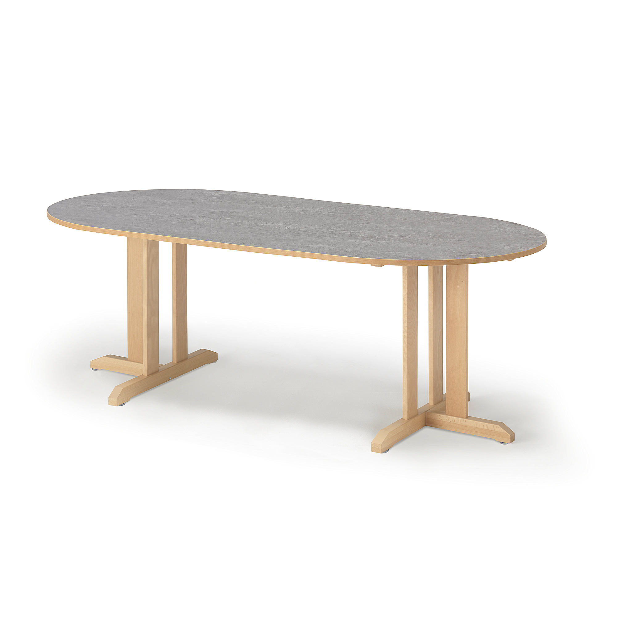 Stůl KUPOL, 2000x800x720 mm, oválný, akustické linoleum, bříza/šedá