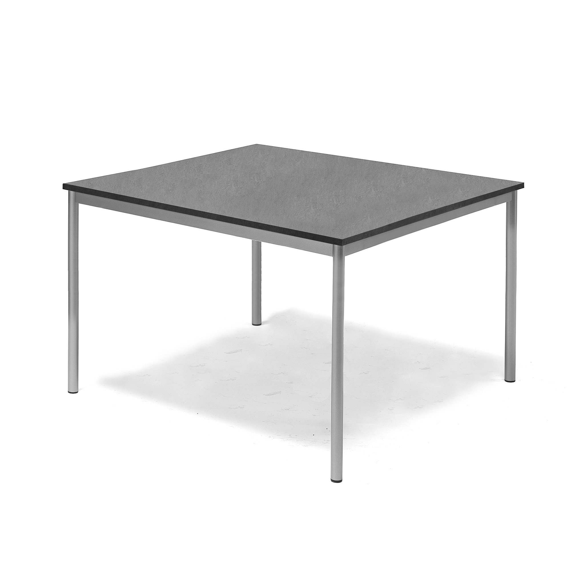 Stůl SONITUS, 1200x1200x720 mm, stříbrné nohy, deska s linoleem, tmavě šedá