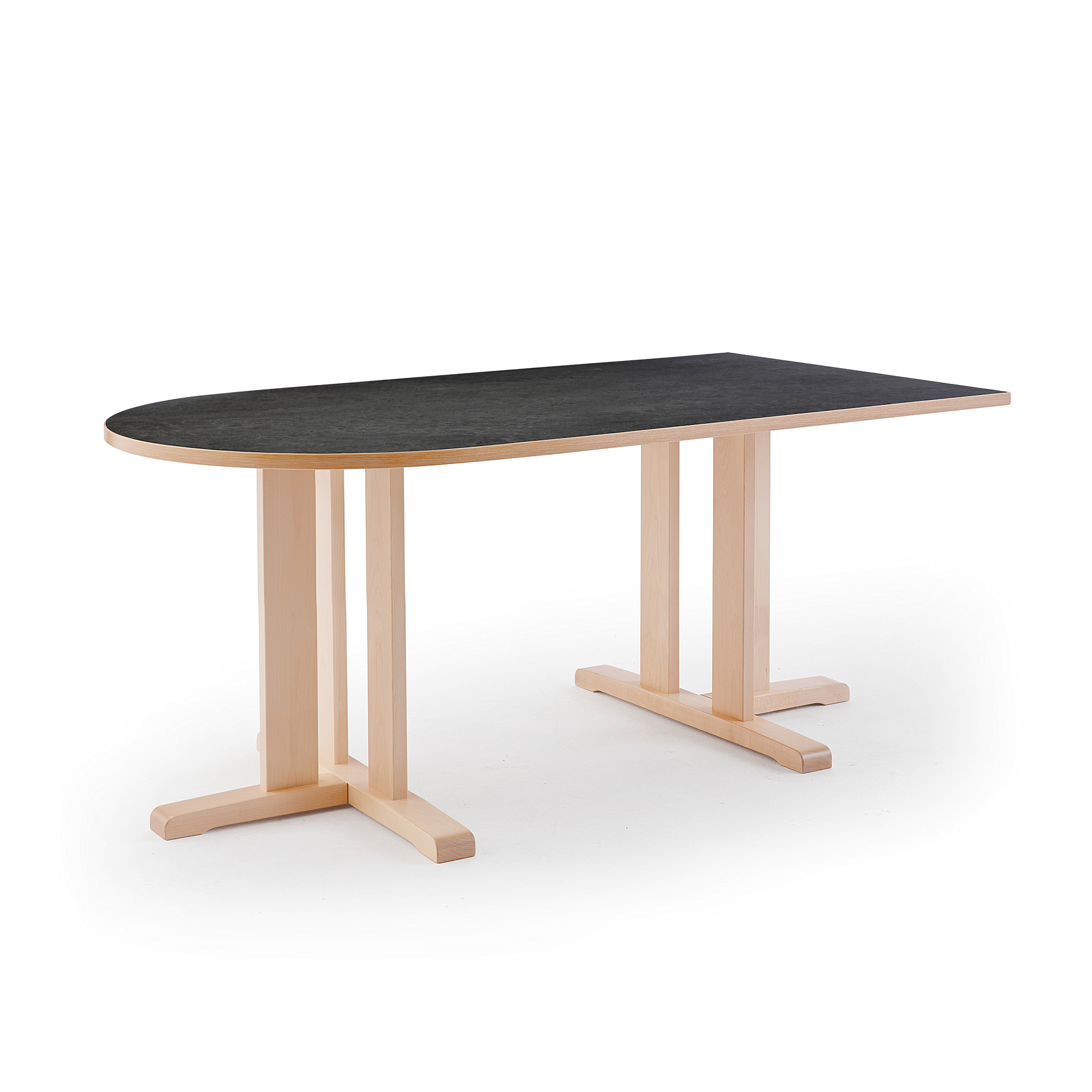 Stůl KUPOL, 1800x800x720 mm, půlovál, akustické linoleum, bříza/tmavě šedá