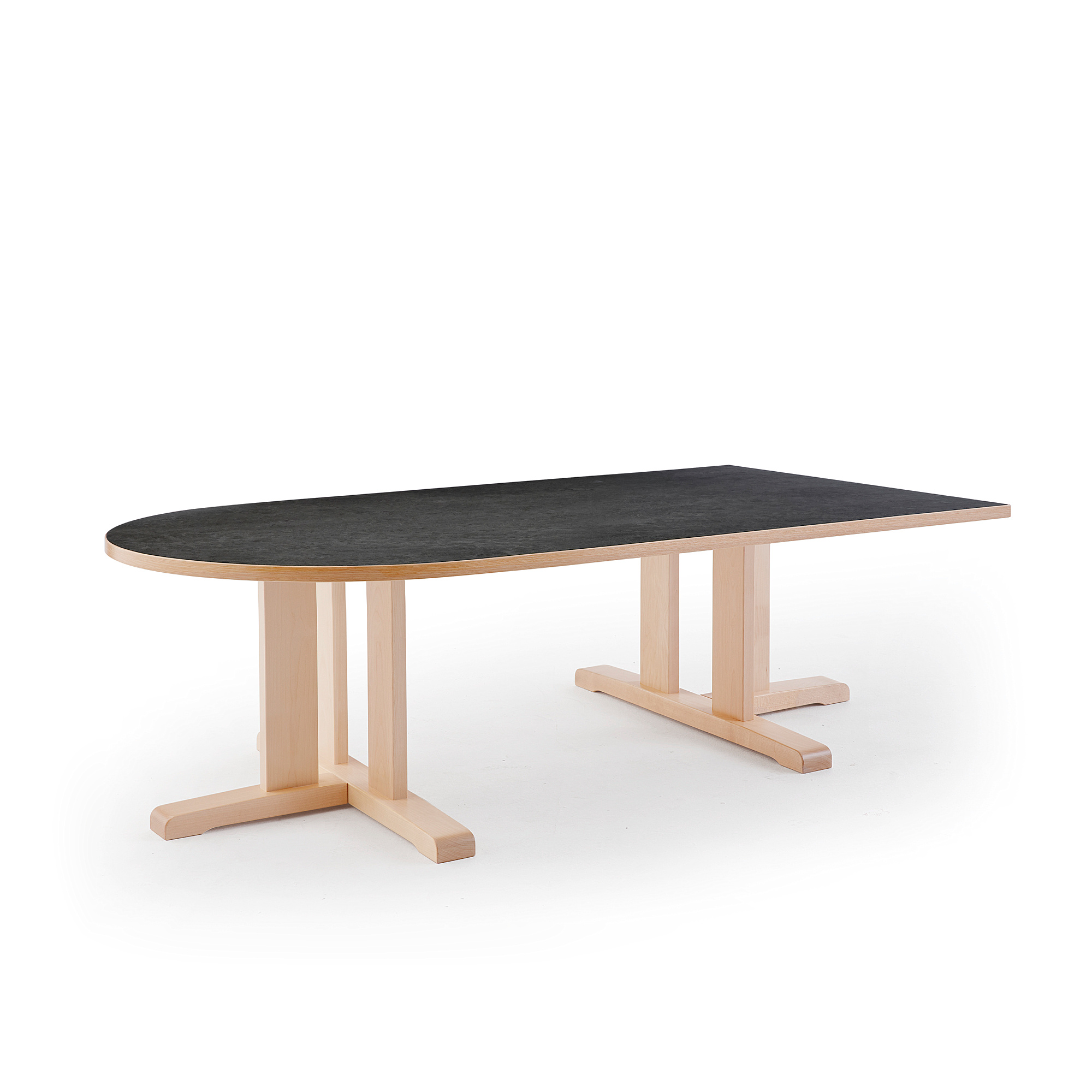 Stůl KUPOL, 1800x800x500 mm, půlovál, akustické linoleum, bříza/tmavě šedá