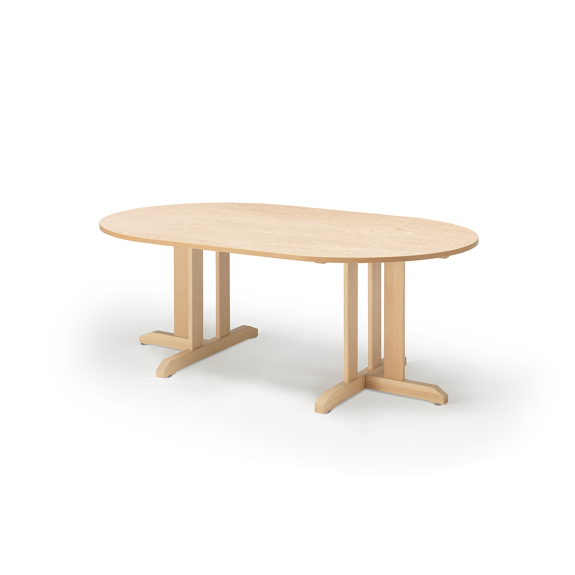 Stůl KUPOL, 1500x800x600 mm, oválný, akustické linoleum, bříza/béžová
