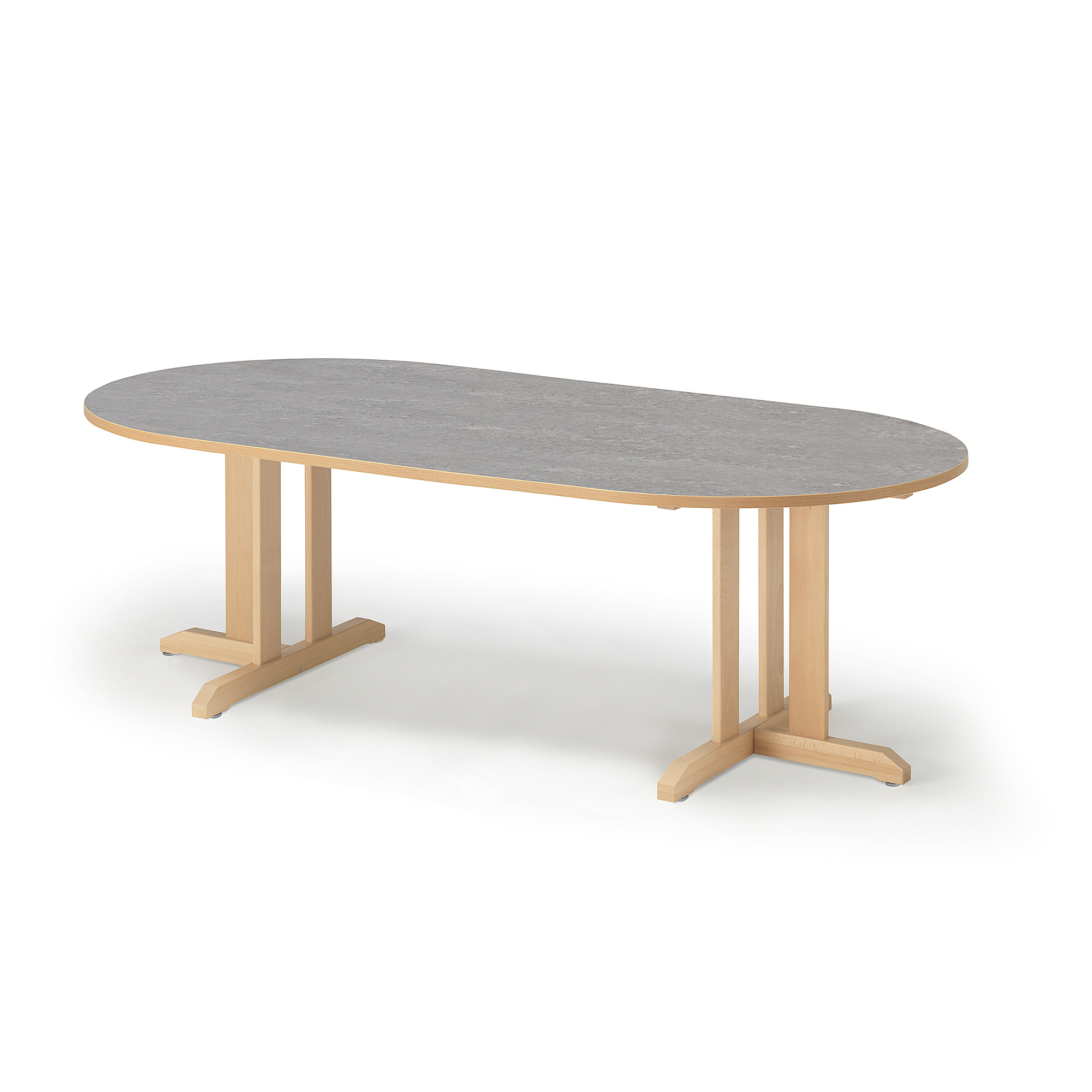 Stůl KUPOL, 2000x1000x600 mm, oválný, akustické linoleum, bříza/šedá