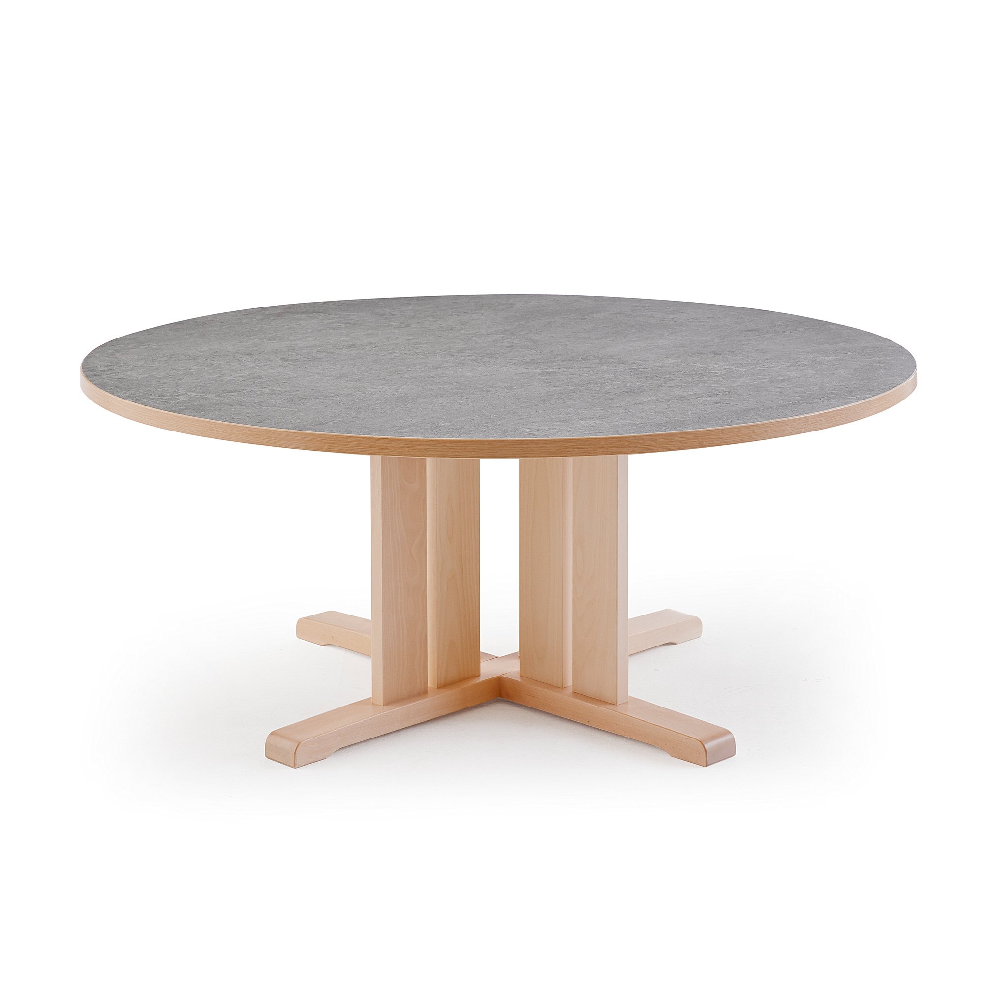 Stůl KUPOL, Ø1300x600 mm, akustické linoleum, bříza/šedá