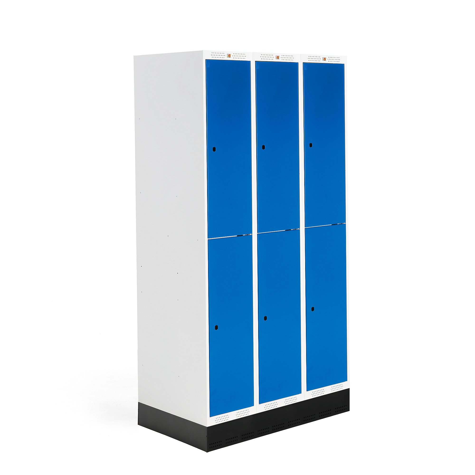 Šatní skříňka ROZ, 3 sekce, 6 boxů, se soklem, 1890x900x550 mm, modrá
