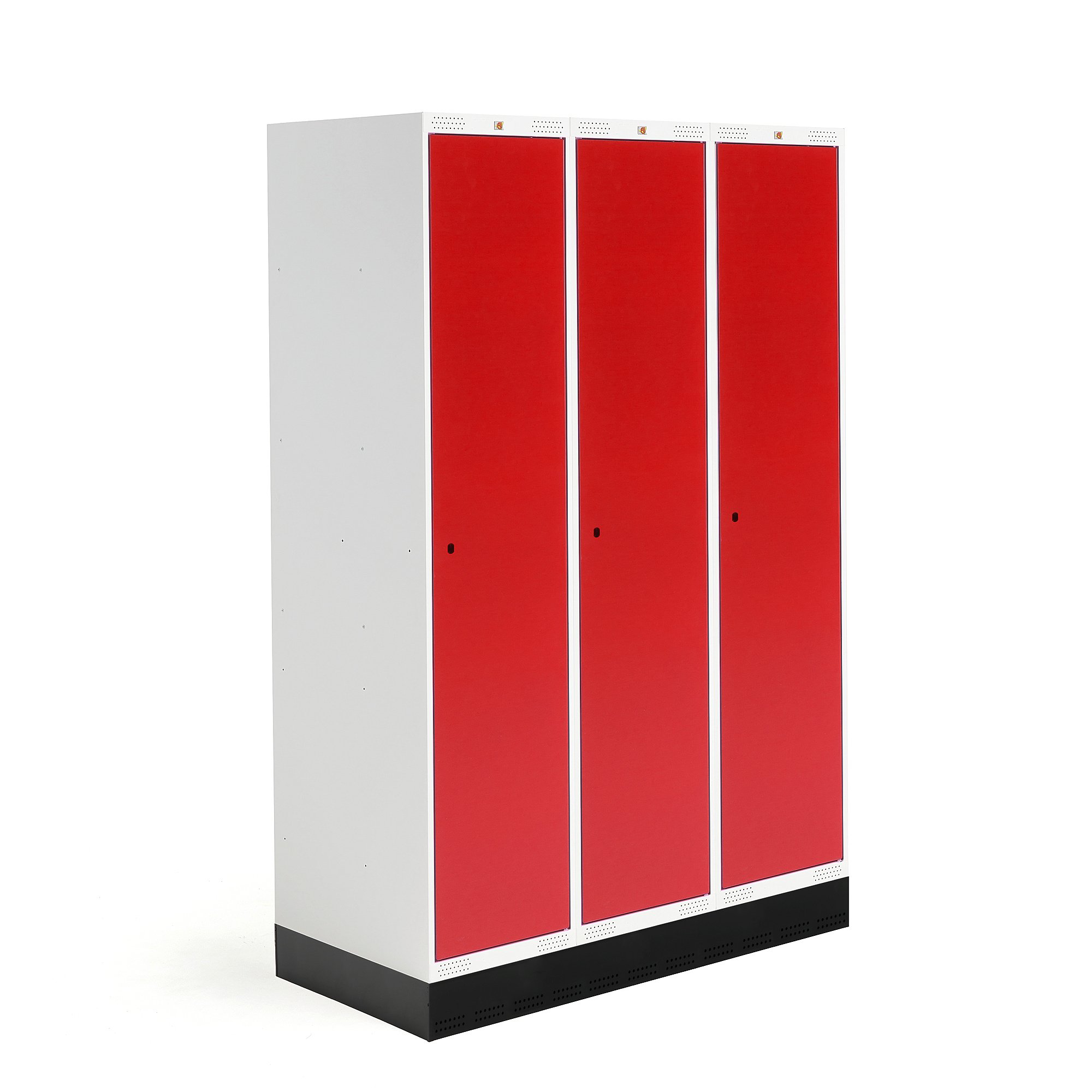 Šatní skříňka ROZ, 3 sekce, se soklem, 1890x1200x550 mm, červená