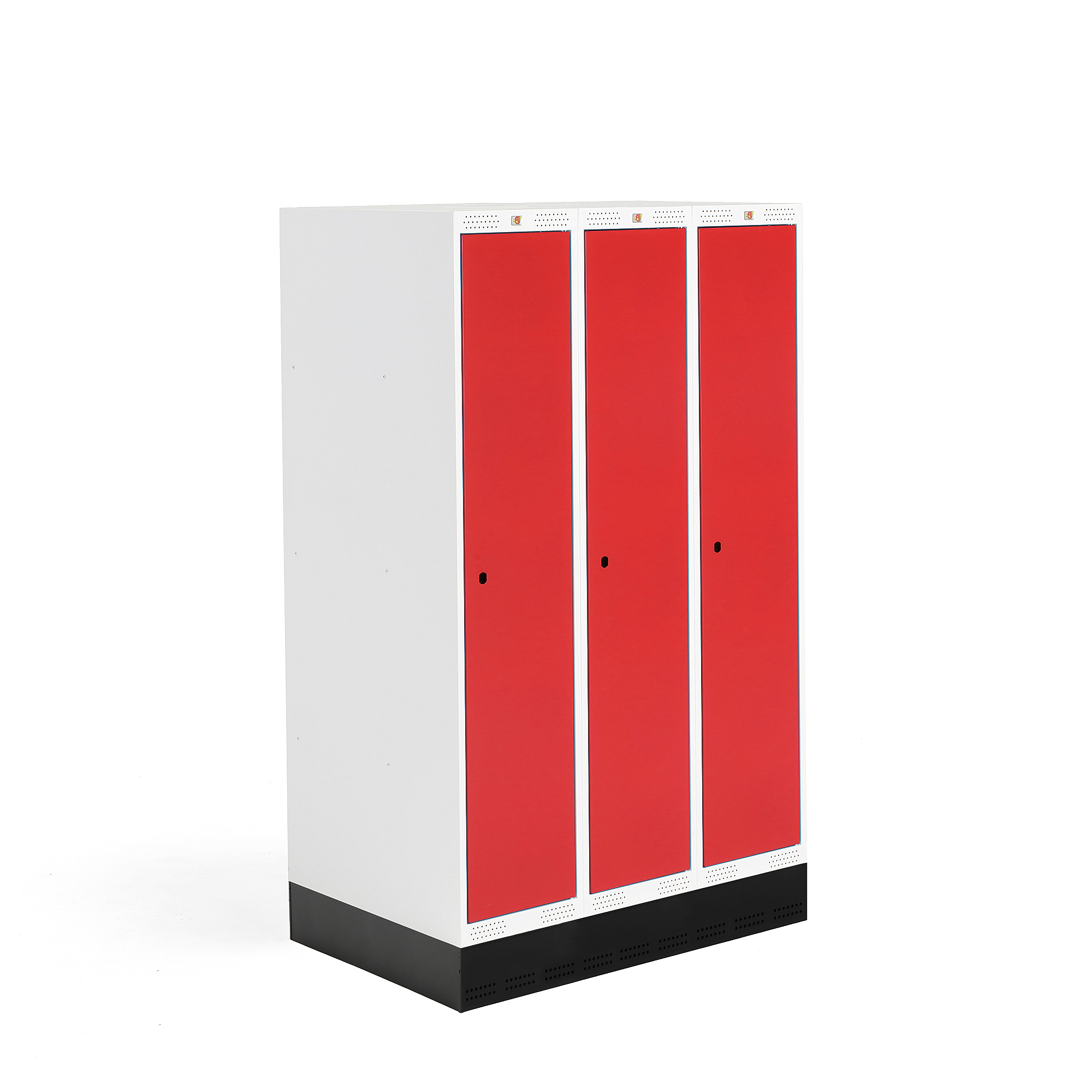 Šatní skříňka ROZ, 3 sekce, se soklem, 1510x900x550 mm, červená