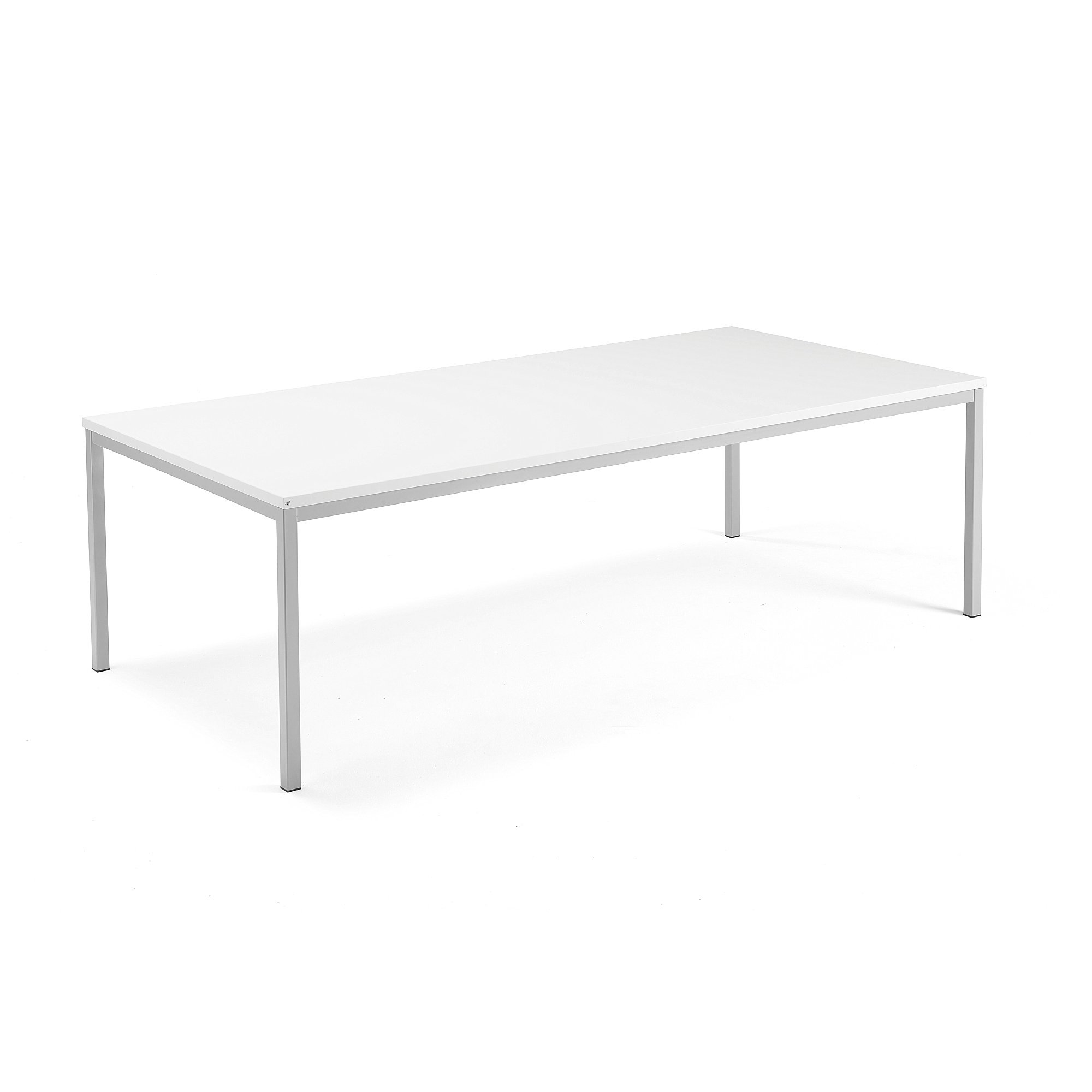 Jednací stůl QBUS, 2400x1200 mm, 4 nohy, stříbrný rám, bílá