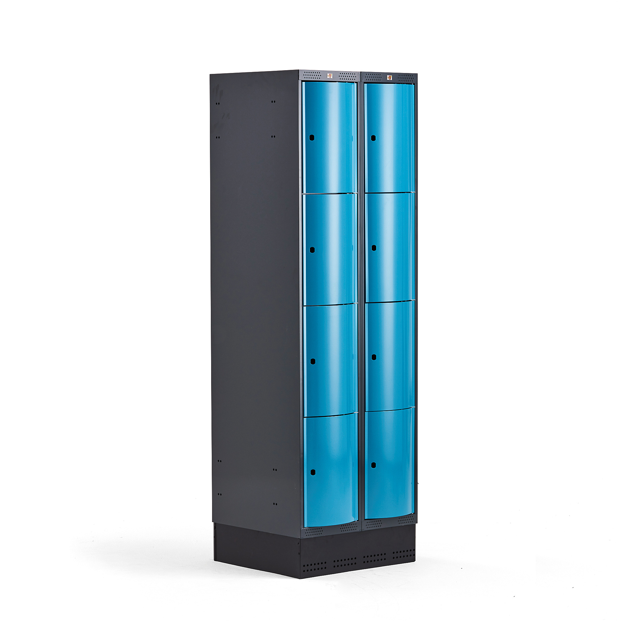 Boxová šatní skříň CURVE, 2 sekce, 8 boxů, 1890x600x550 mm, sokl, modré dveře