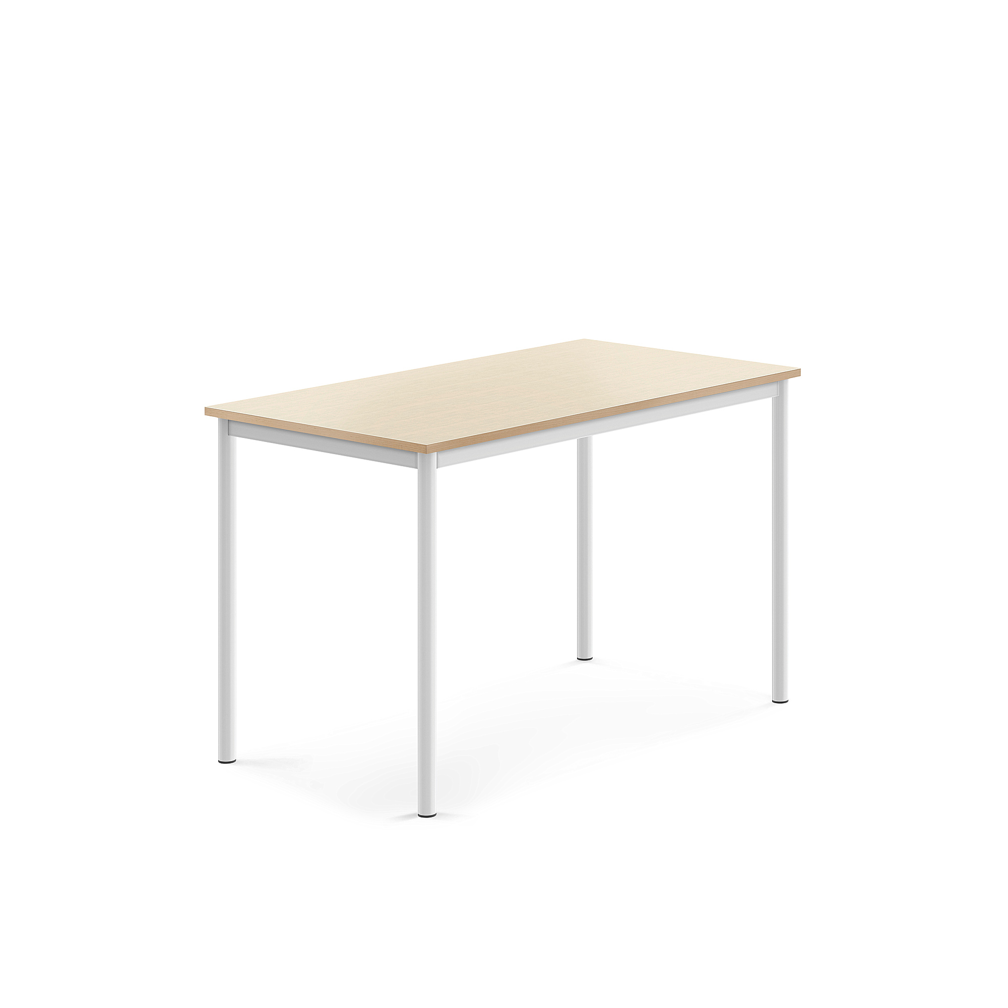 Stůl SONITUS, 1200x700x760 mm, bílé nohy, HPL deska tlumící hluk bříza
