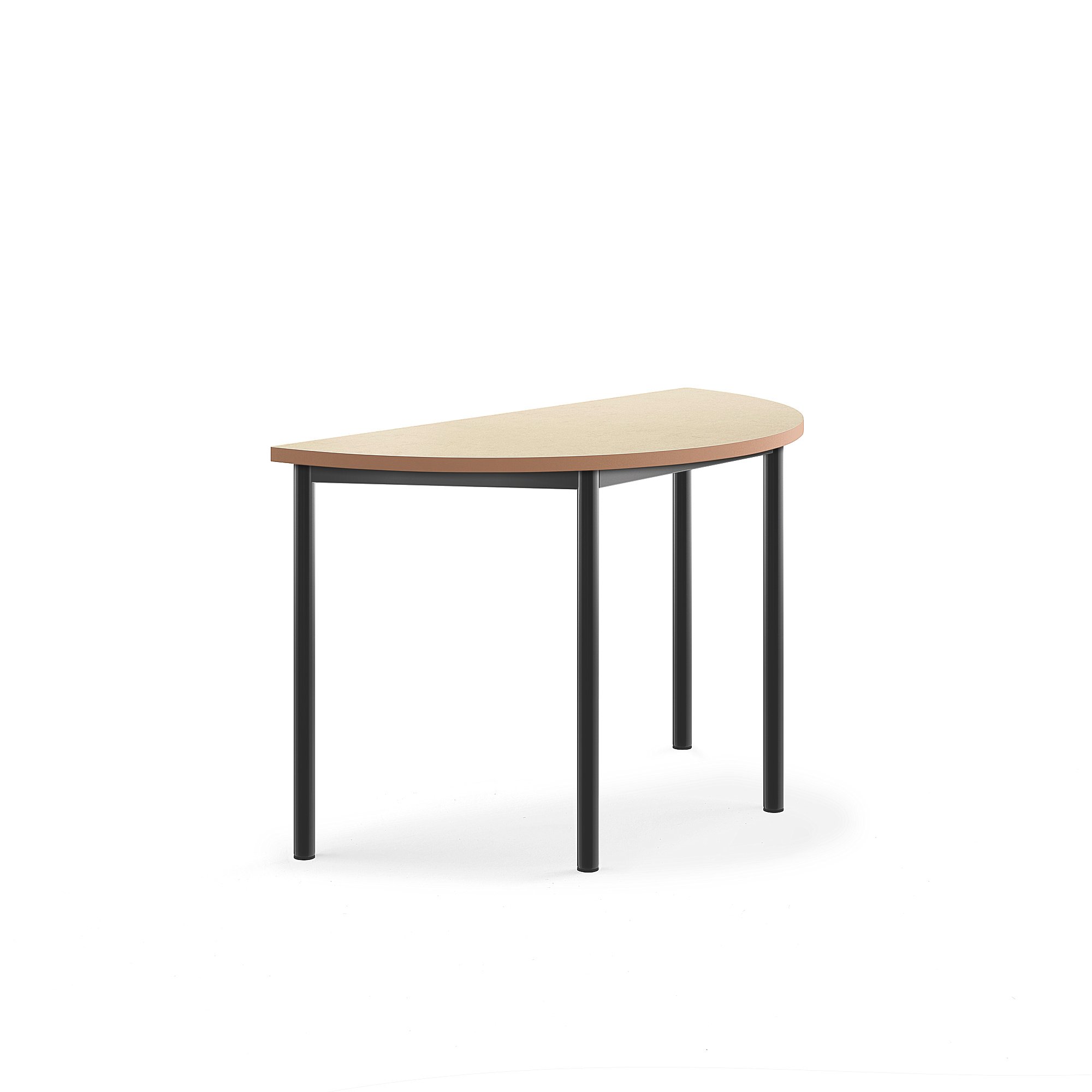 Stůl SONITUS, půlkruh, 1200x600x720 mm, antracitově šedé nohy, deska s linoleem, béžová