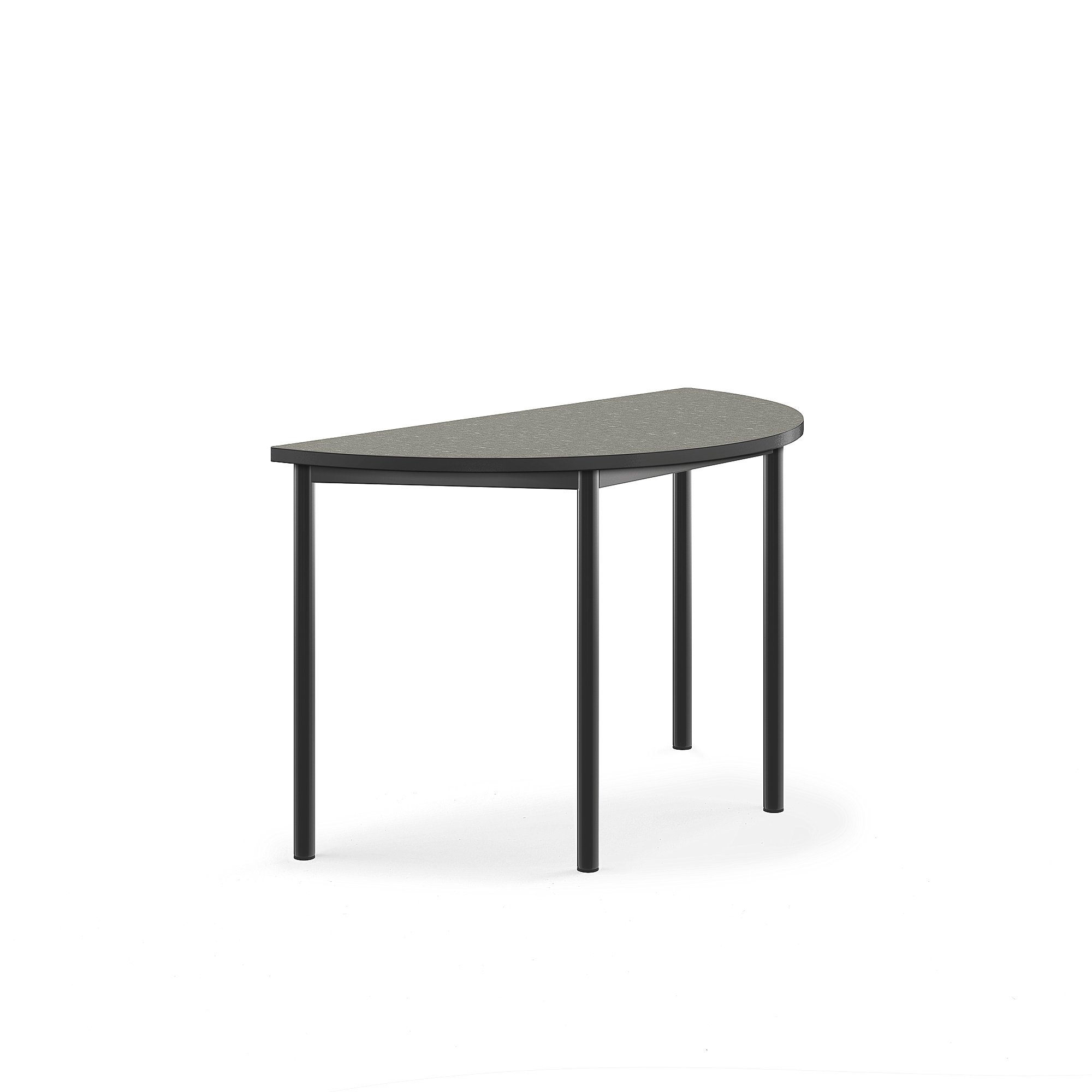 Stůl SONITUS, půlkruh, 1200x600x720 mm, antracitově šedé nohy, deska s linoleem, tmavě šedá