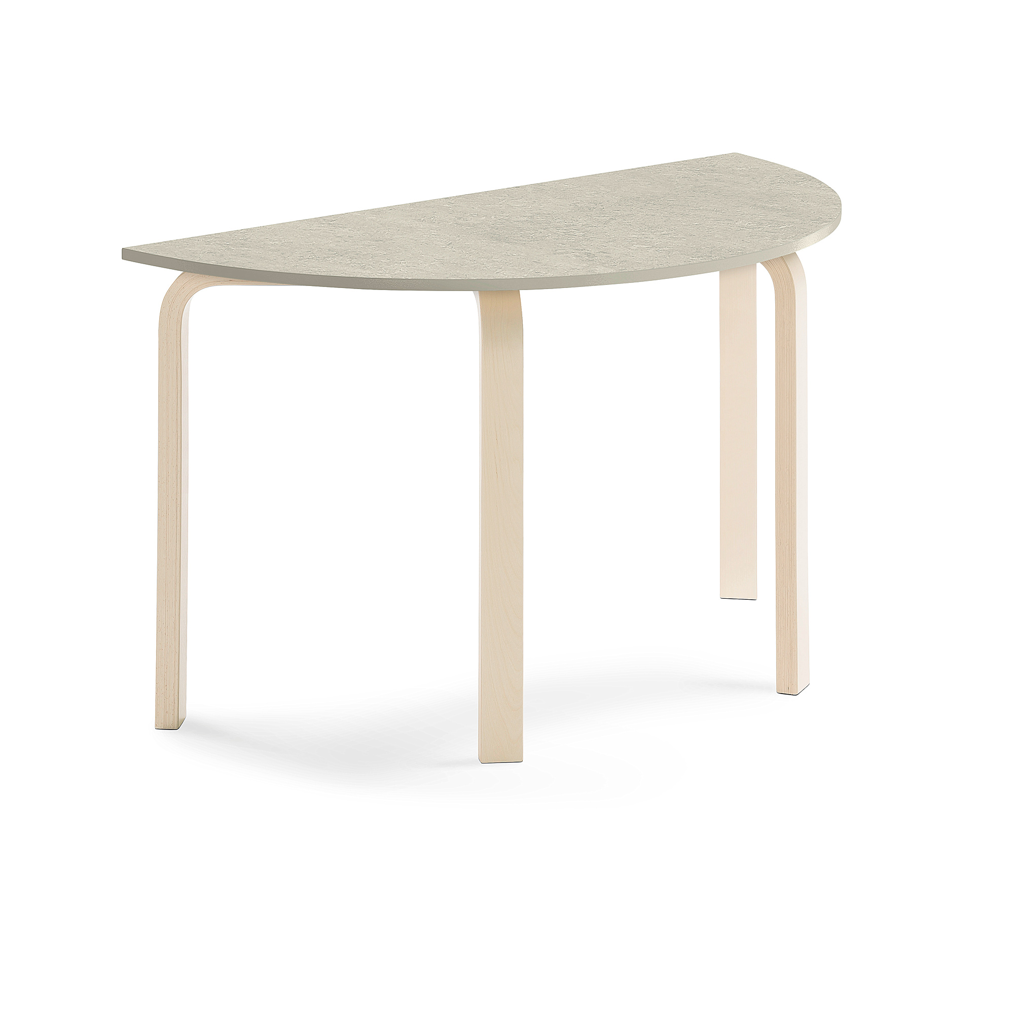 Stůl ELTON, půlkruh, 1200x600x710 mm, bříza, akustické linoleum, šedá