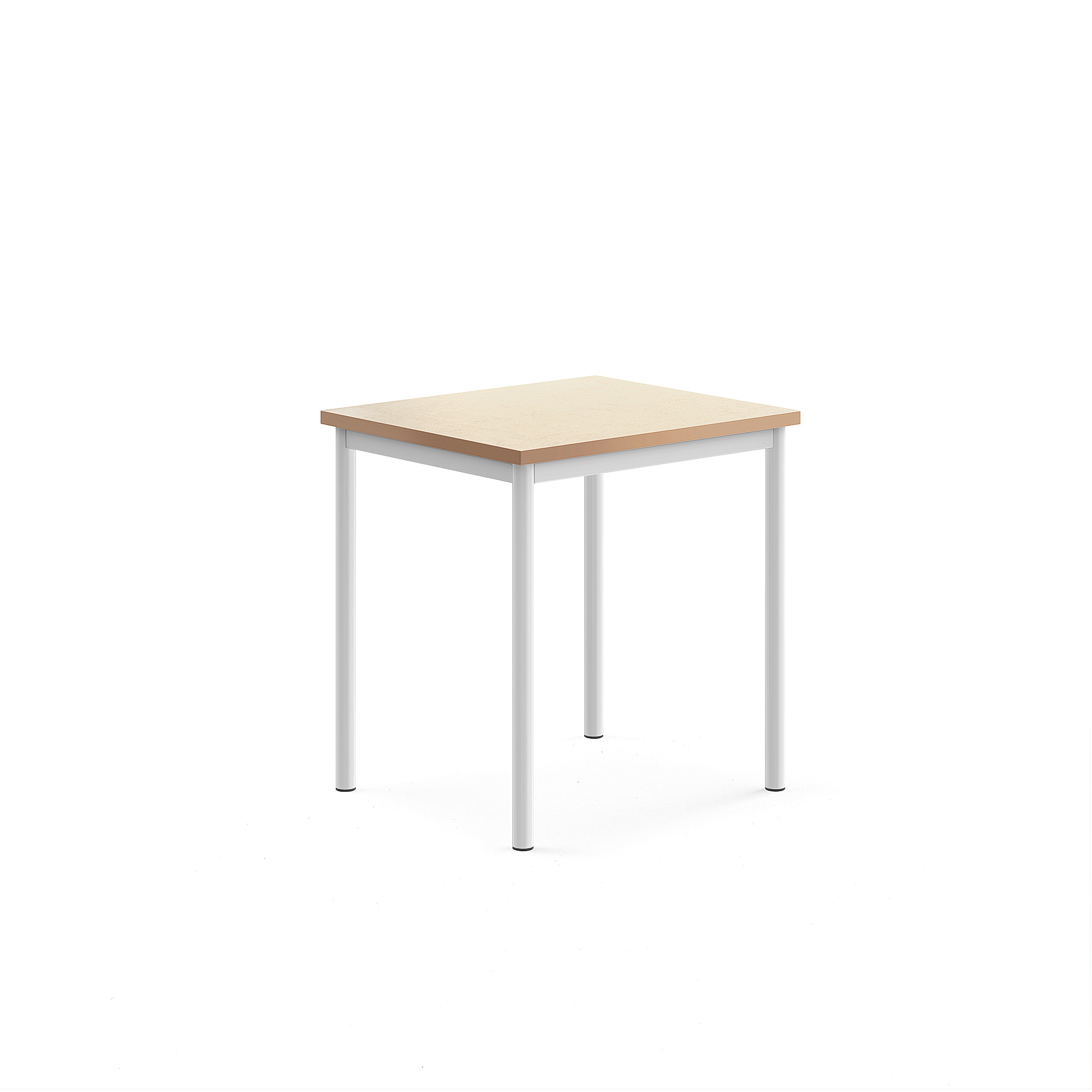 Stůl SONITUS, 700x600x720 mm, bílé nohy, deska s linoleem, béžová
