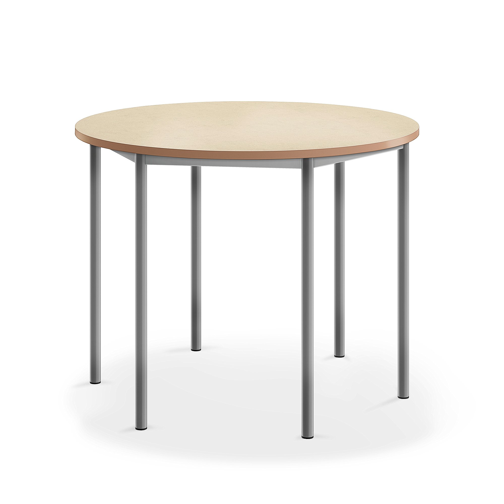 Stůl SONITUS, Ø1200x900 mm, stříbrné nohy, deska s linoleem, béžová