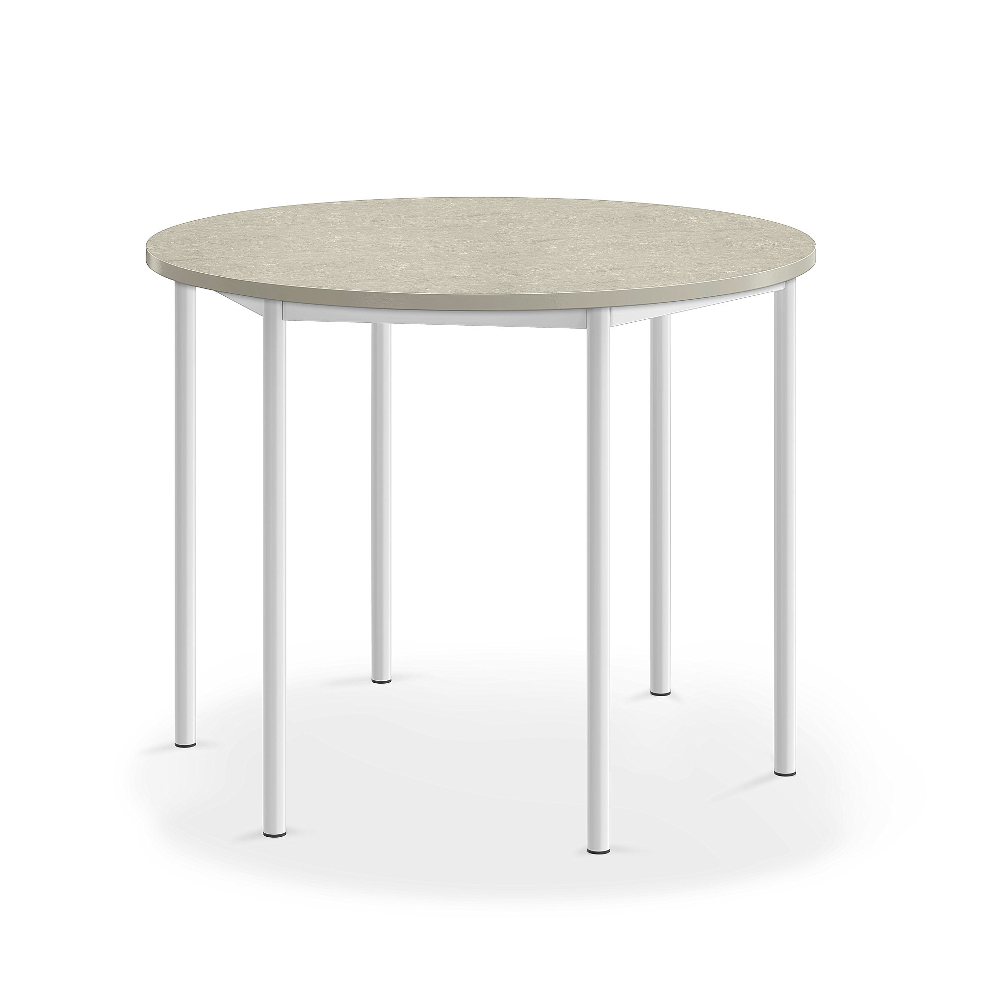 Stůl SONITUS, Ø1200x900 mm, bílé nohy, deska s linoleem, šedá