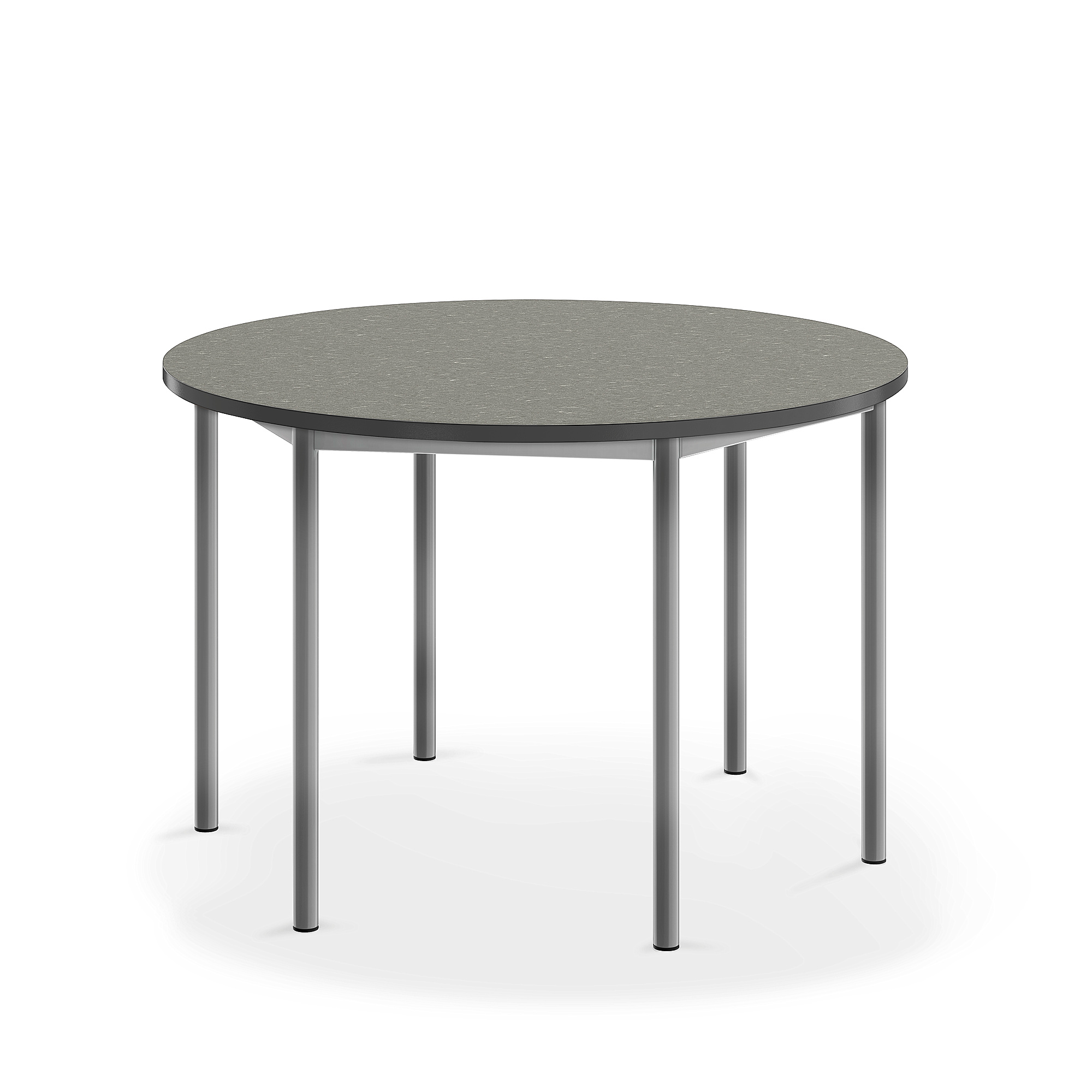 Stůl SONITUS, Ø1200x760 mm, stříbrné nohy, deska s linoleem, tmavě šedá