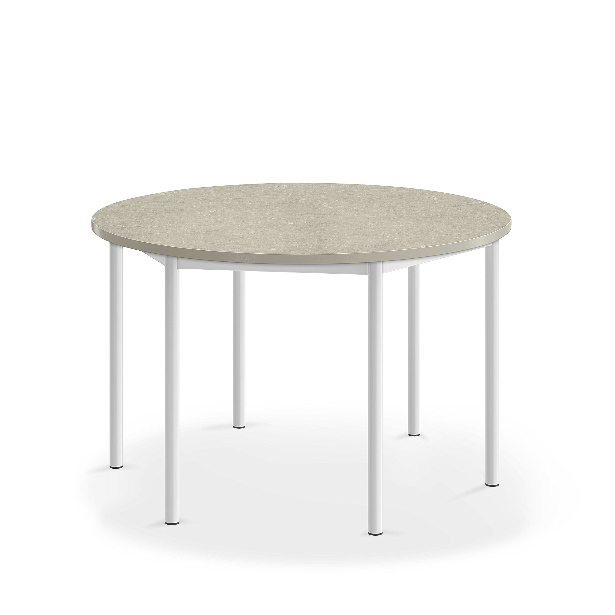 Stůl SONITUS, Ø1200x720 mm, bílé nohy, deska s linoleem, šedá