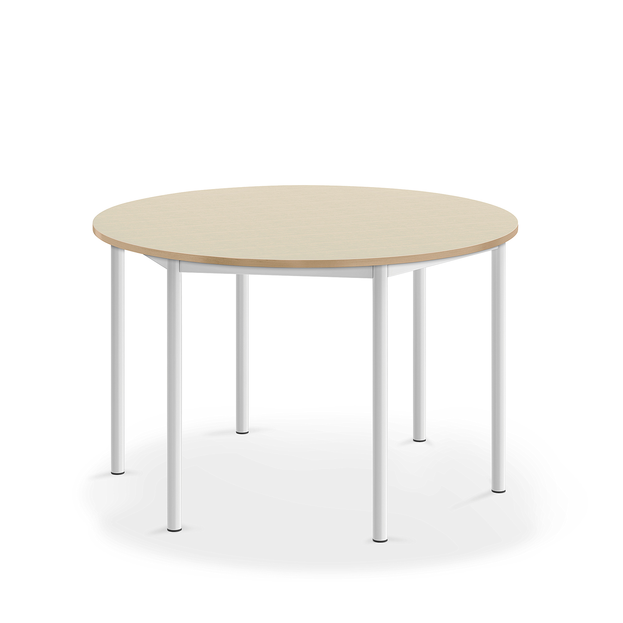 Stůl SONITUS, Ø1200x720 mm, bílé nohy, HPL deska tlumící hluk, bříza