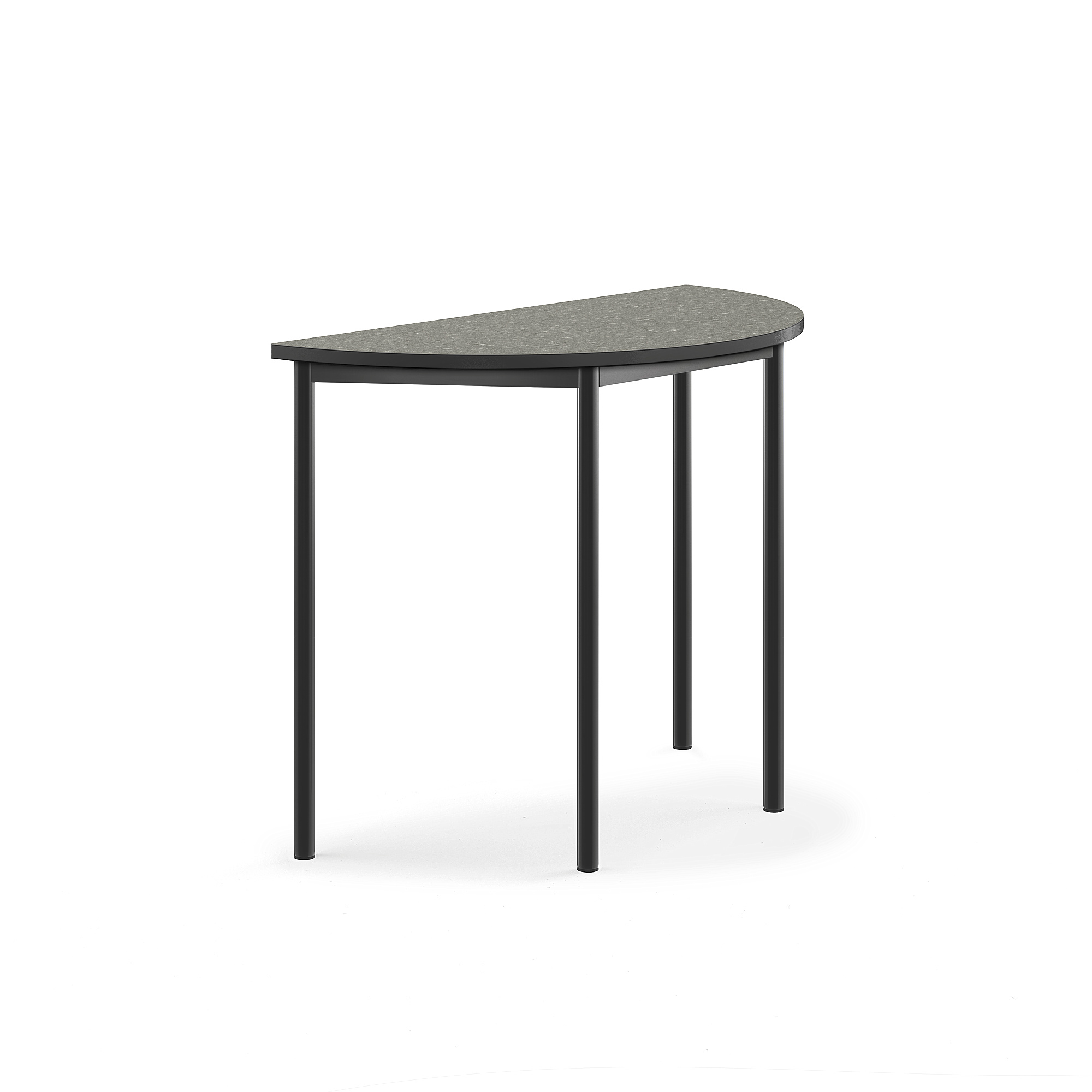 Stůl SONITUS, půlkruh, 1200x600x900 mm, antracitově šedé nohy, deska s linoleem, tmavě šedá