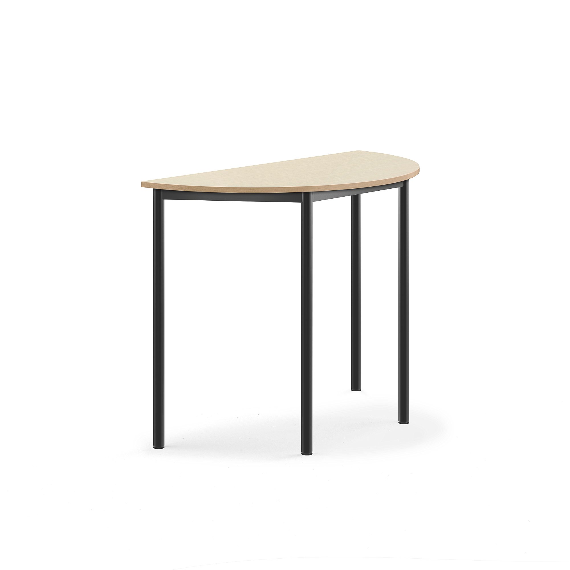 Stůl SONITUS, půlkruh, 1200x600x900 mm, antracitově šedé nohy, HPL deska tlumící hluk, bříza