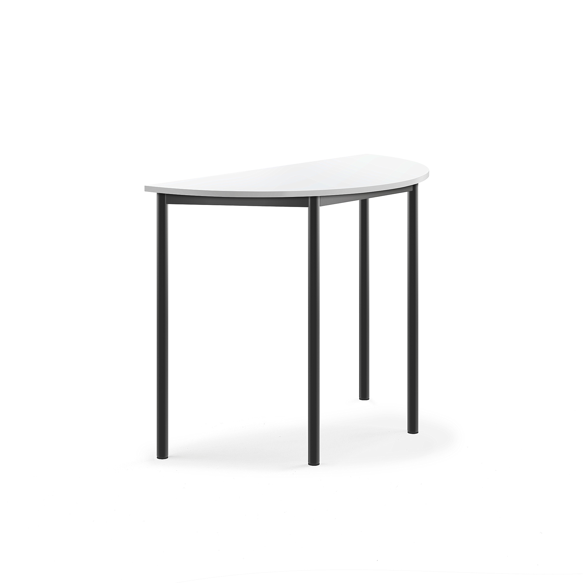 Stůl BORÅS, půlkruh, 1200x600x900 mm, antracitově šedé nohy, HPL deska, bílá