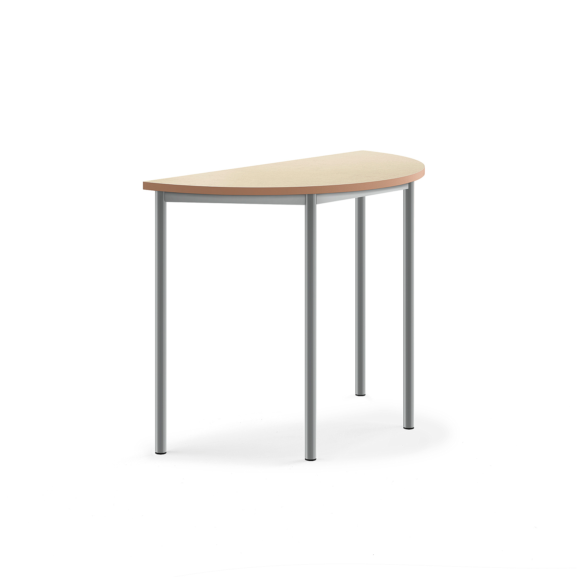 Stůl SONITUS, půlkruh, 1200x600x900 mm, stříbrné nohy, deska s linoleem, béžová