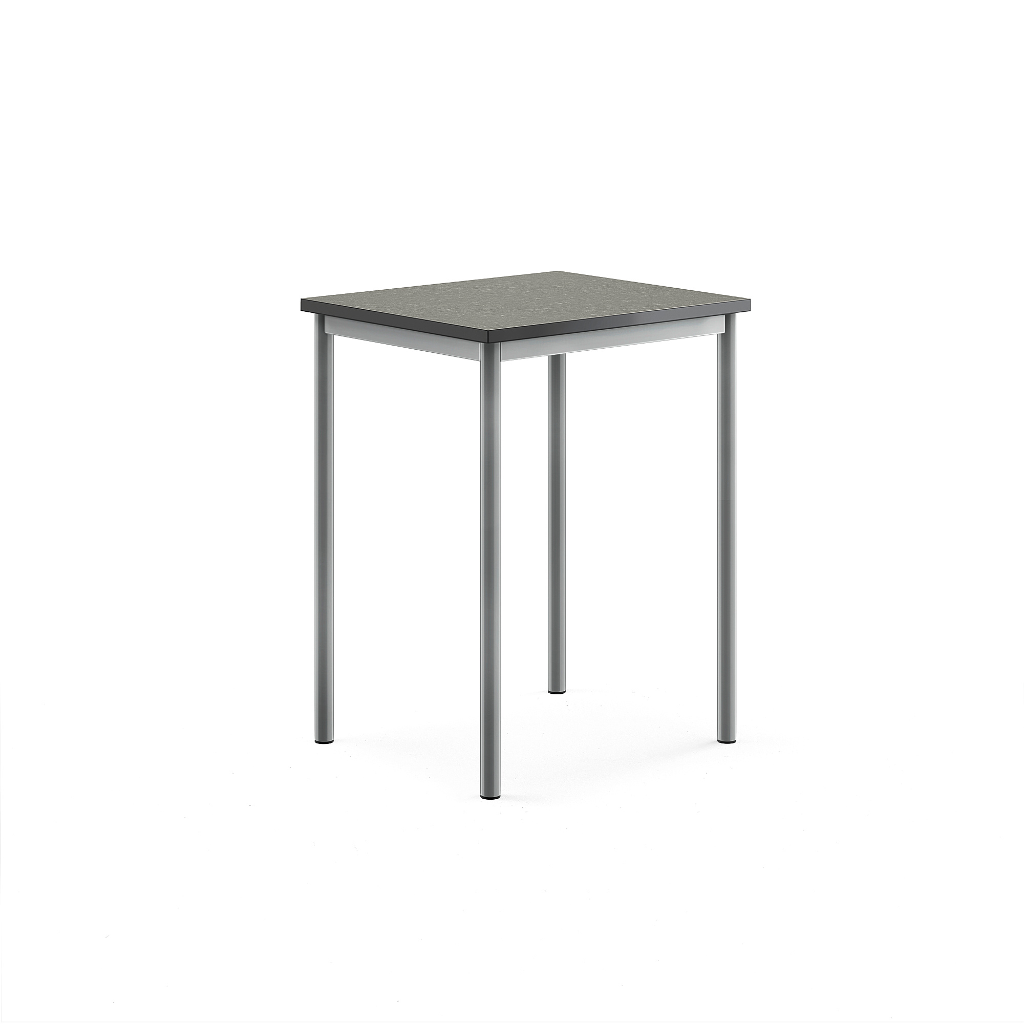 Stůl SONITUS, 700x600x900 mm, stříbrné nohy, deska s linoleem, tmavě šedá