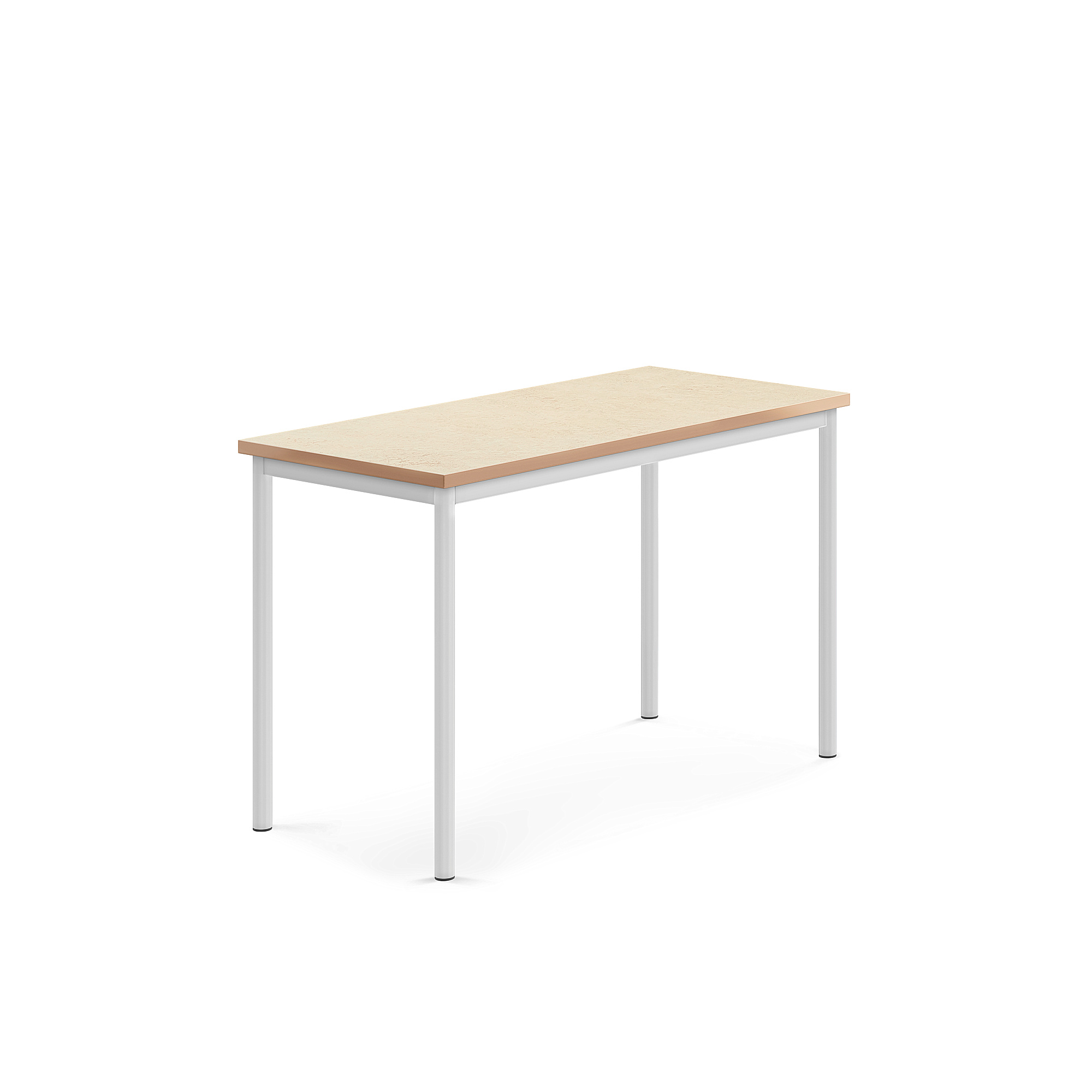 Stůl SONITUS, 1200x600x760 mm, bílé nohy, deska s linoleem, béžová