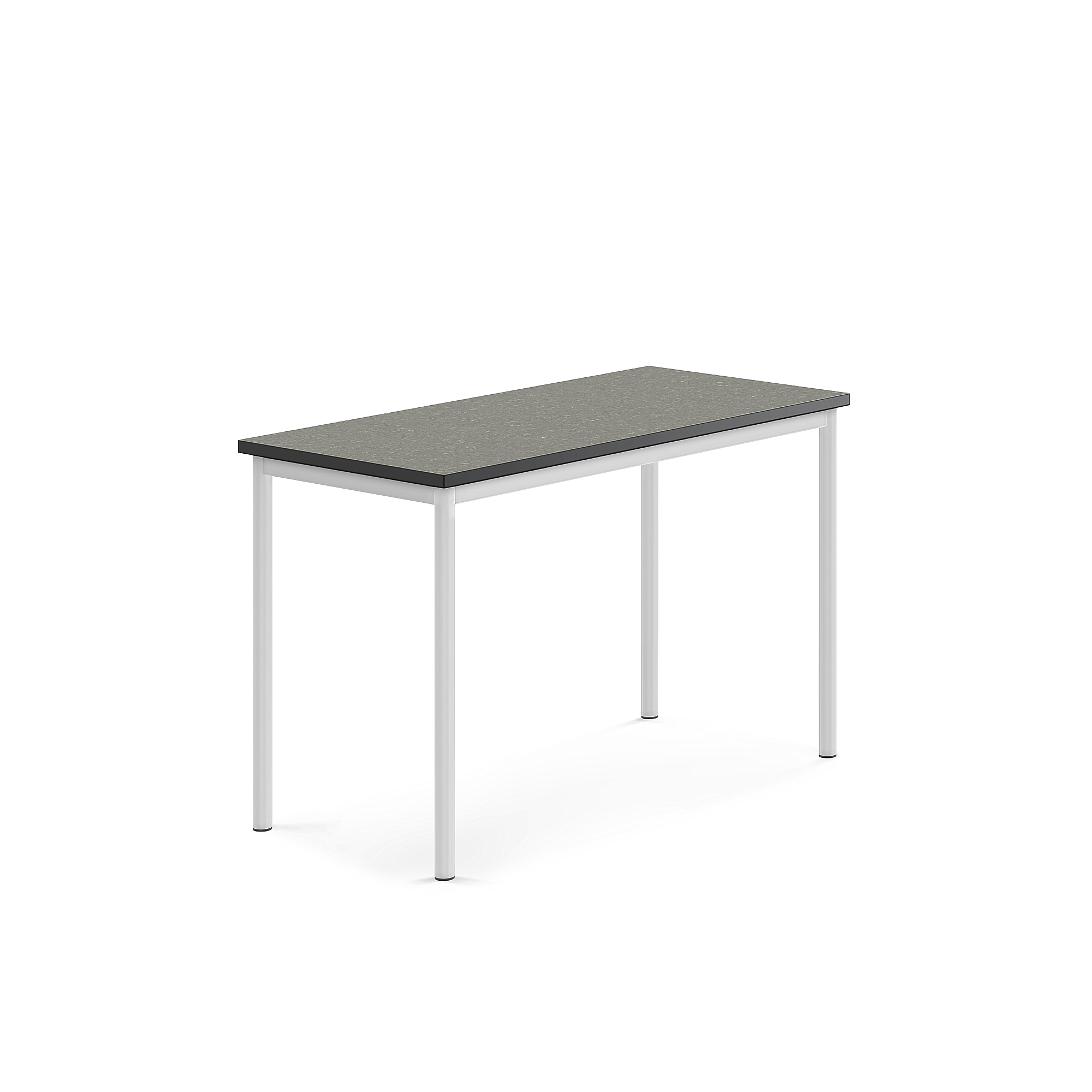 Stůl SONITUS, 1200x600x760 mm, bílé nohy, deska s linoleem, tmavě šedá