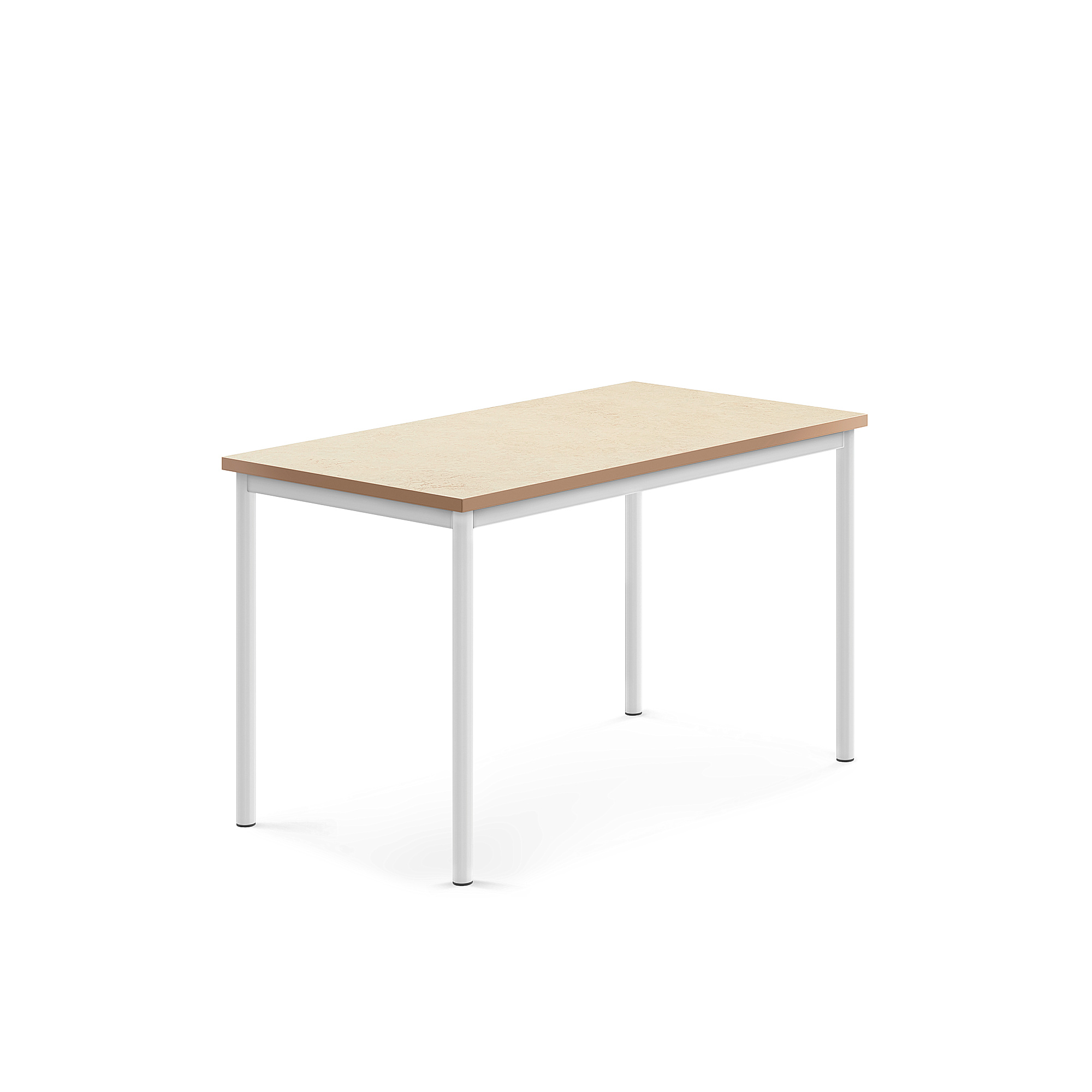 Stůl SONITUS, 1200x700x720 mm, bílé nohy, deska s linoleem, béžová