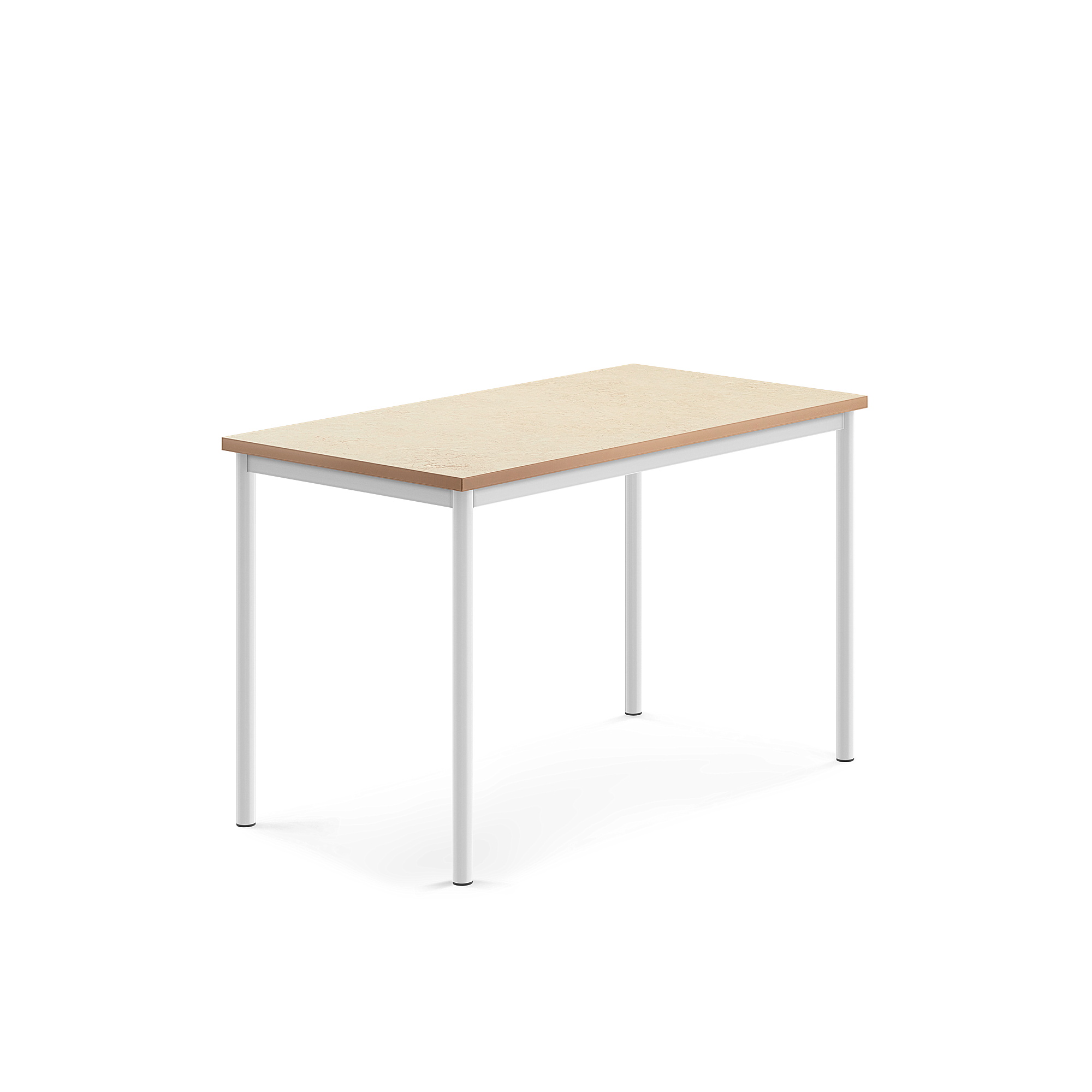 Stůl SONITUS, 1200x700x760 mm, bílé nohy, deska s linoleem, béžová
