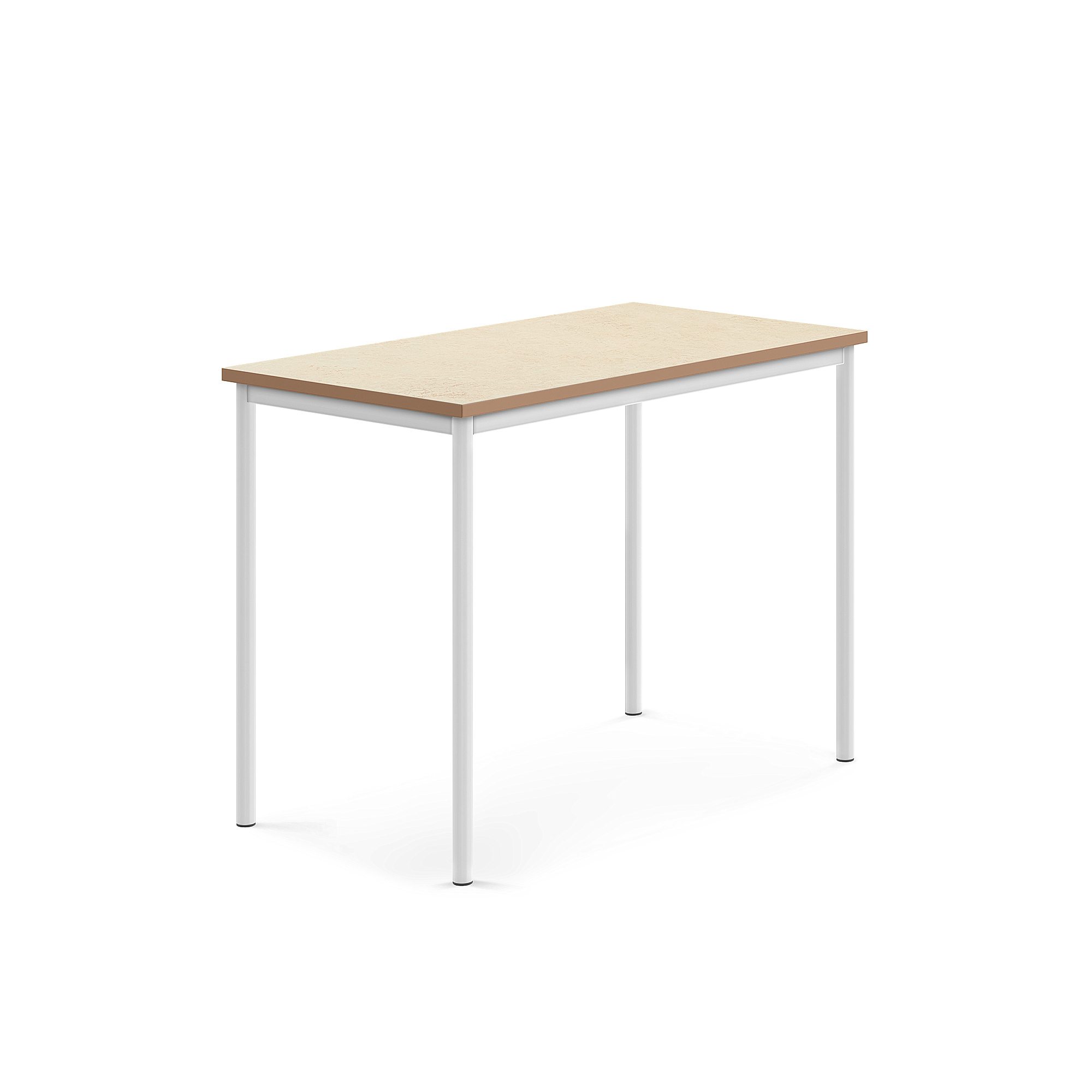 Stůl SONITUS, 1200x700x900 mm, bílé nohy, deska s linoleem, béžová