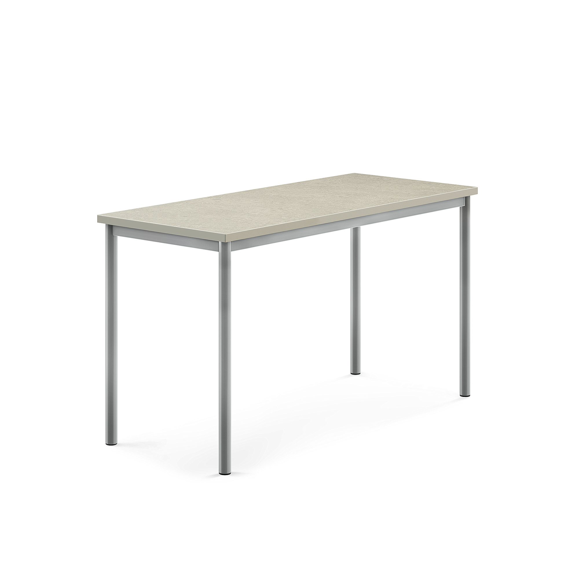 Stůl SONITUS, 1400x600x760 mm, stříbrné nohy, deska s linoleem, šedá