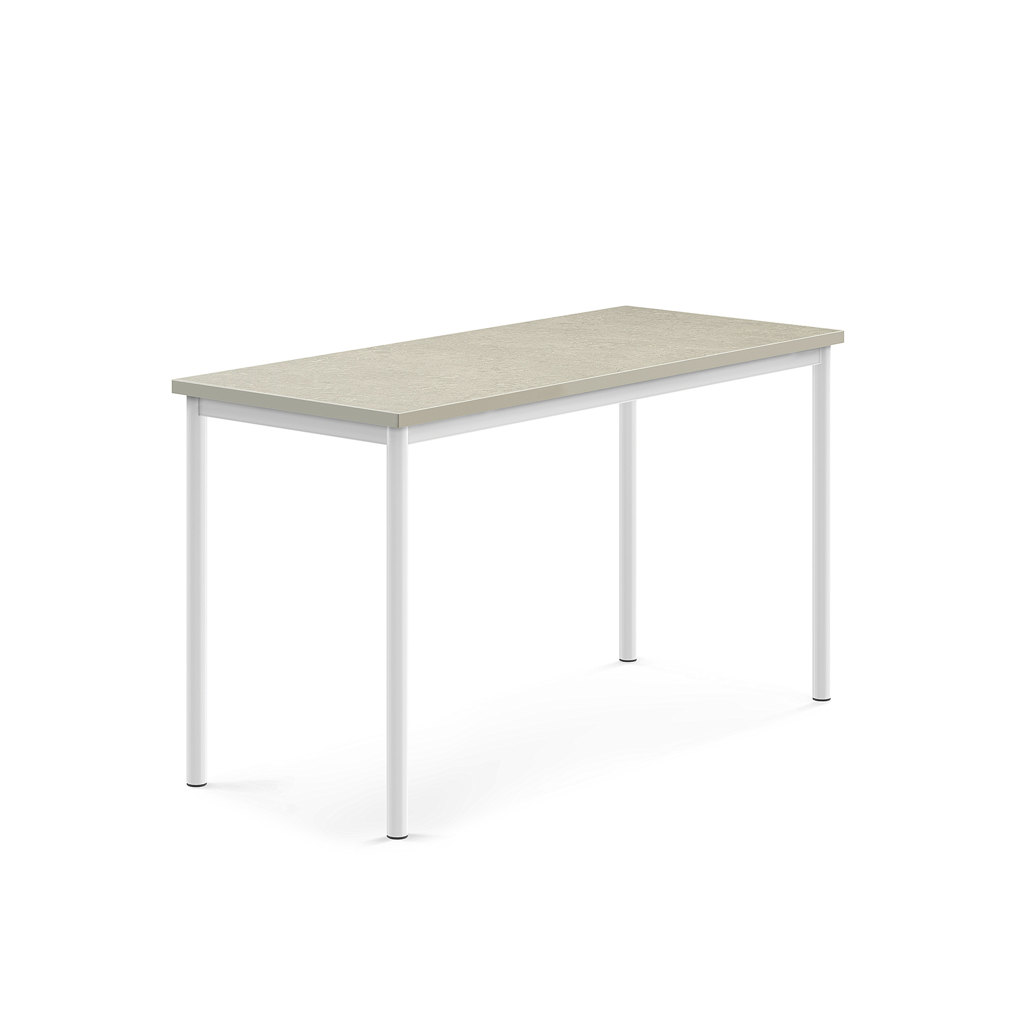 Stůl SONITUS, 1400x600x760 mm, bílé nohy, deska s linoleem, šedá