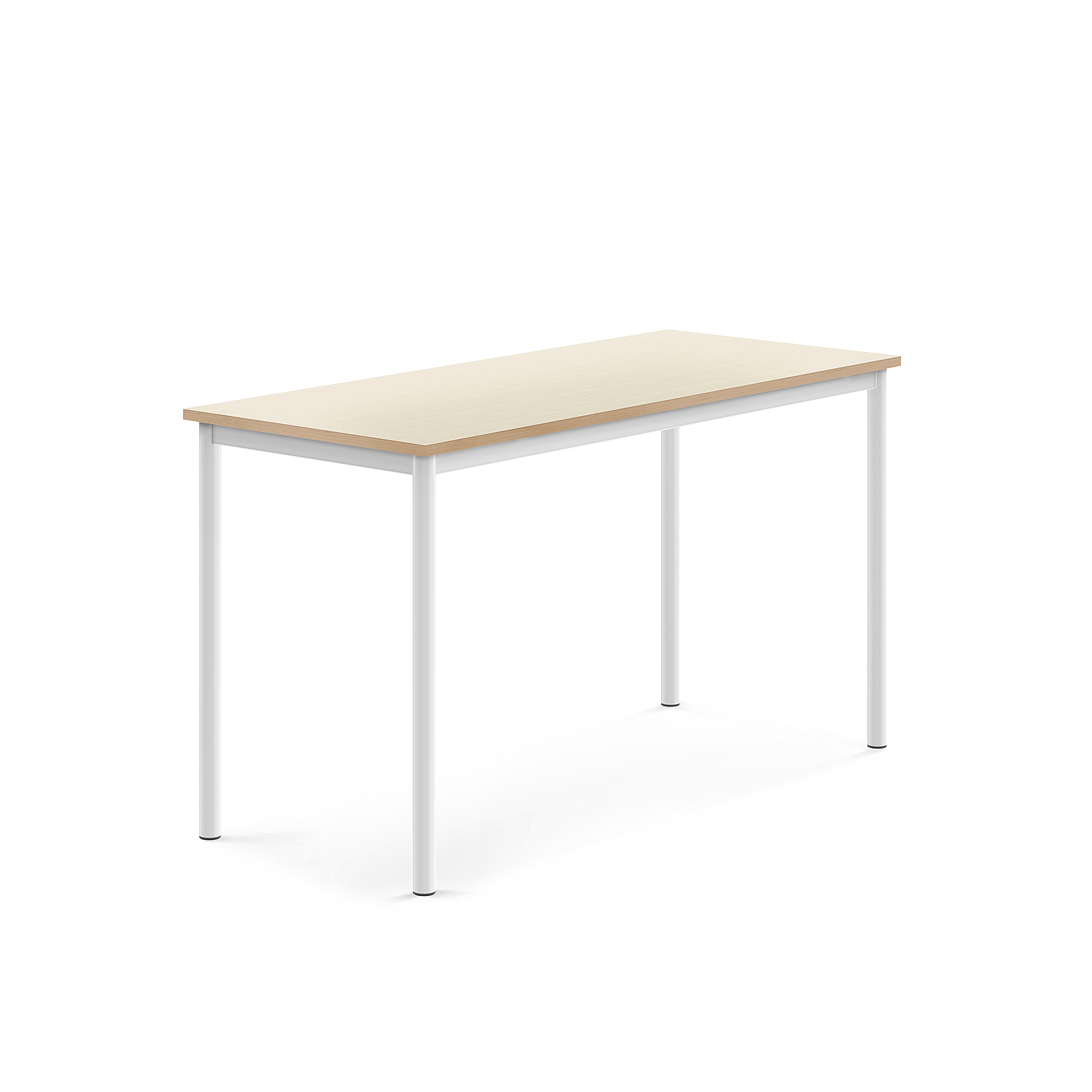 Stůl SONITUS, 1400x600x760 mm, bílé nohy, HPL deska tlumící hluk, bříza