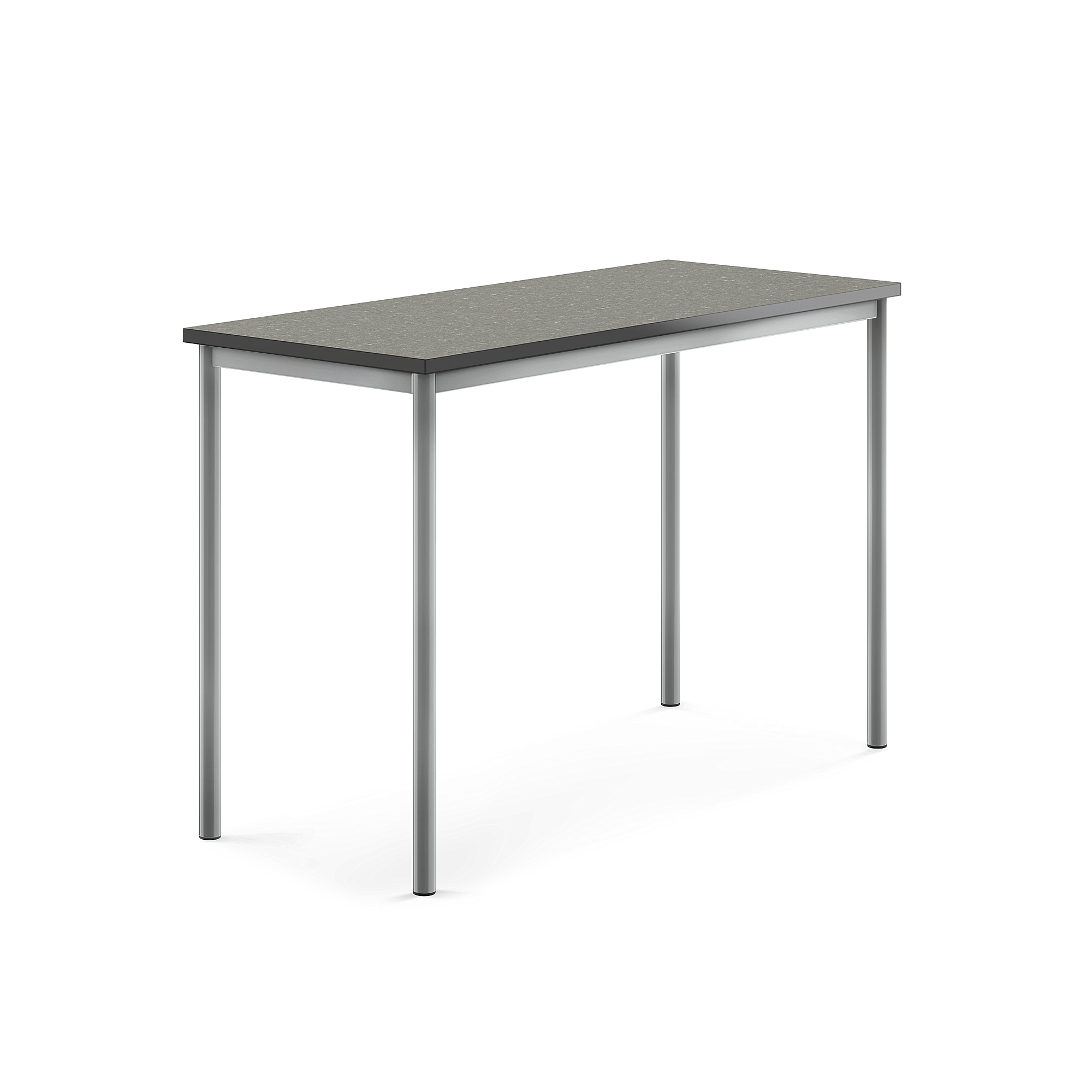 Stůl SONITUS, 1400x600x900 mm, stříbrné nohy, deska s linoleem, tmavě šedá