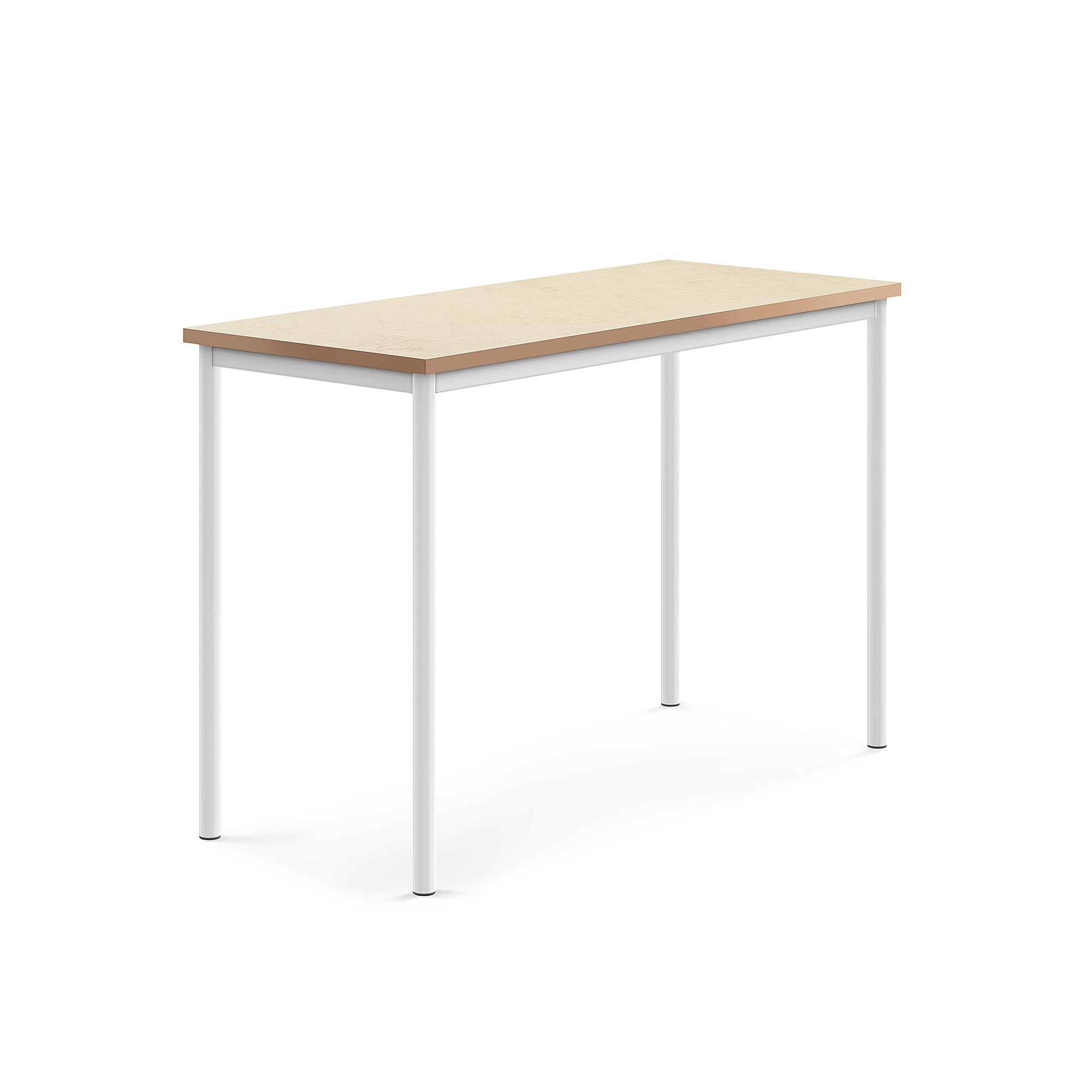 Stůl SONITUS, 1400x600x900 mm, bílé nohy, deska s linoleem, béžová