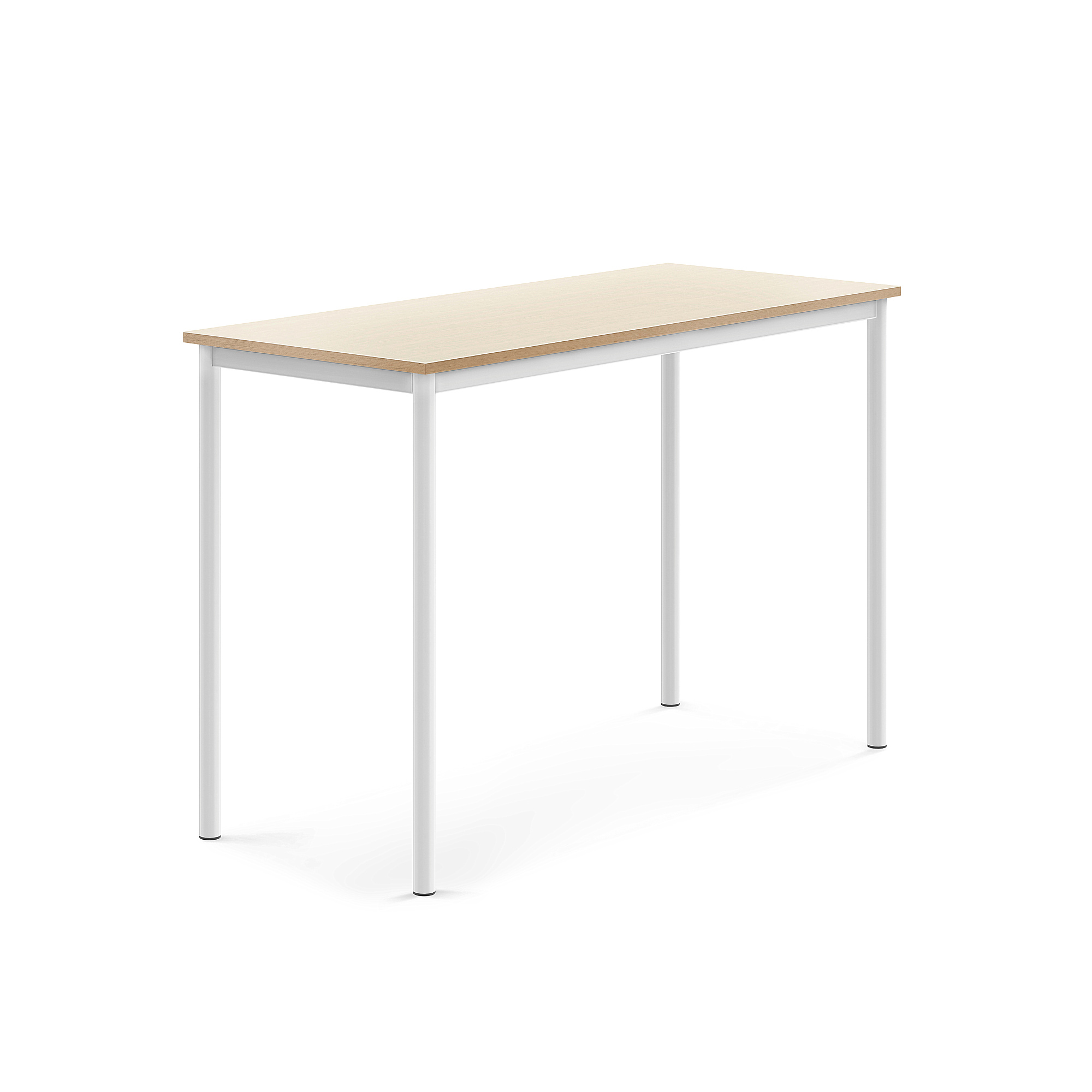 Stůl SONITUS, 1400x600x900 mm, bílé nohy, HPL deska tlumící hluk, bříza