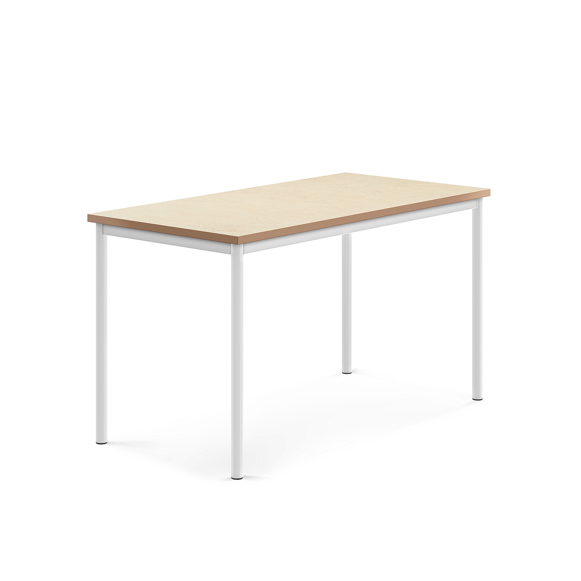 Stůl SONITUS, 1400x700x760 mm, bílé nohy, deska s linoleem, béžová