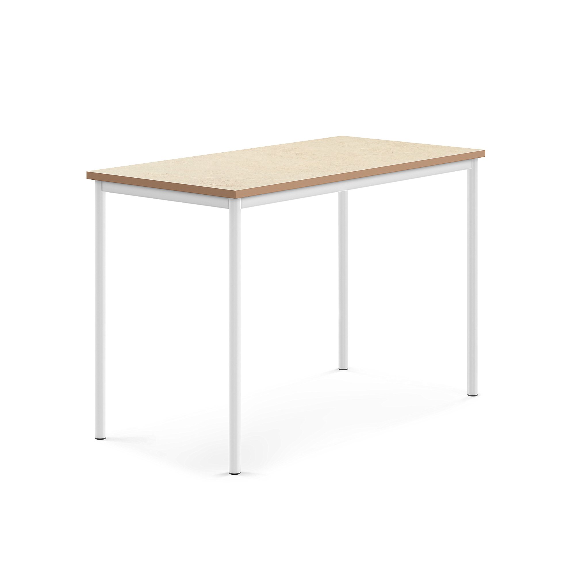 Stůl SONITUS, 1400x700x900 mm, bílé nohy, deska s linoleem, béžová