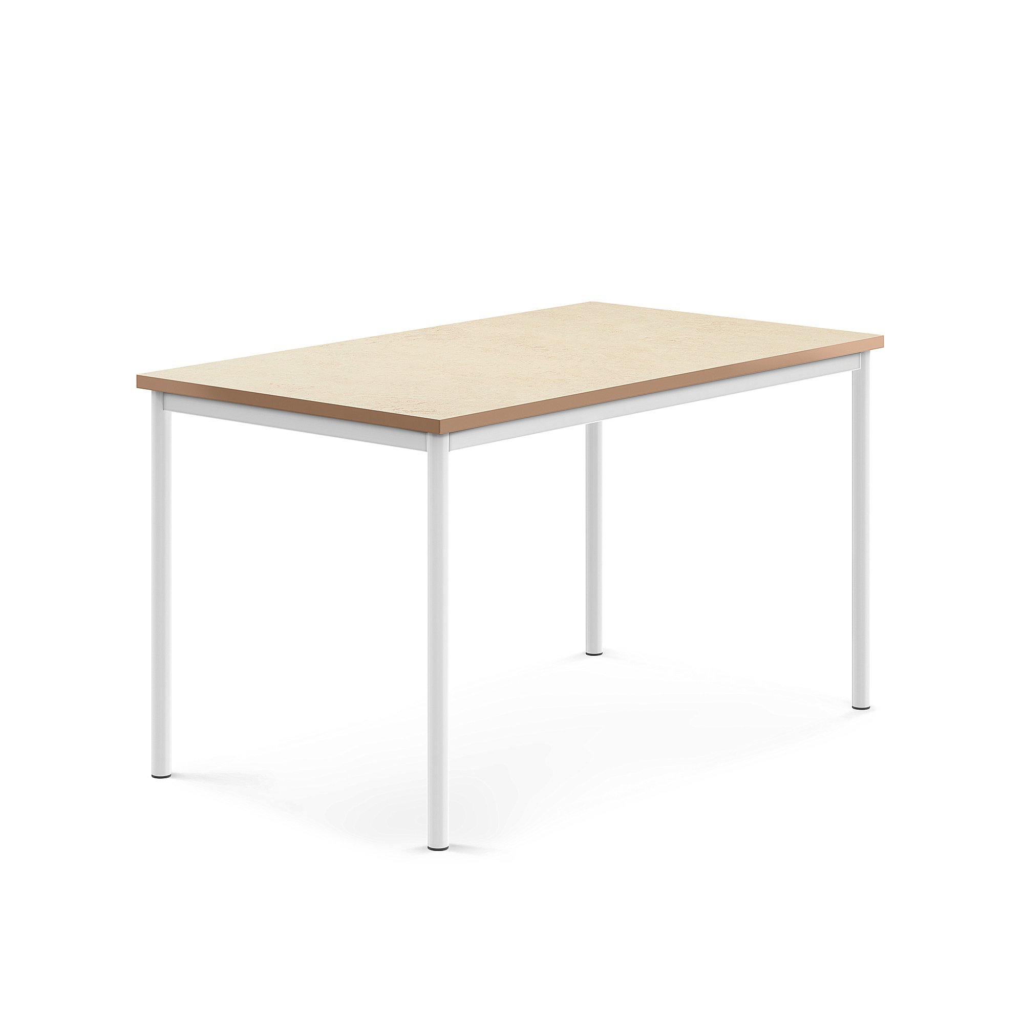 Stůl SONITUS, 1400x800x760 mm, bílé nohy, deska s linoleem, béžová