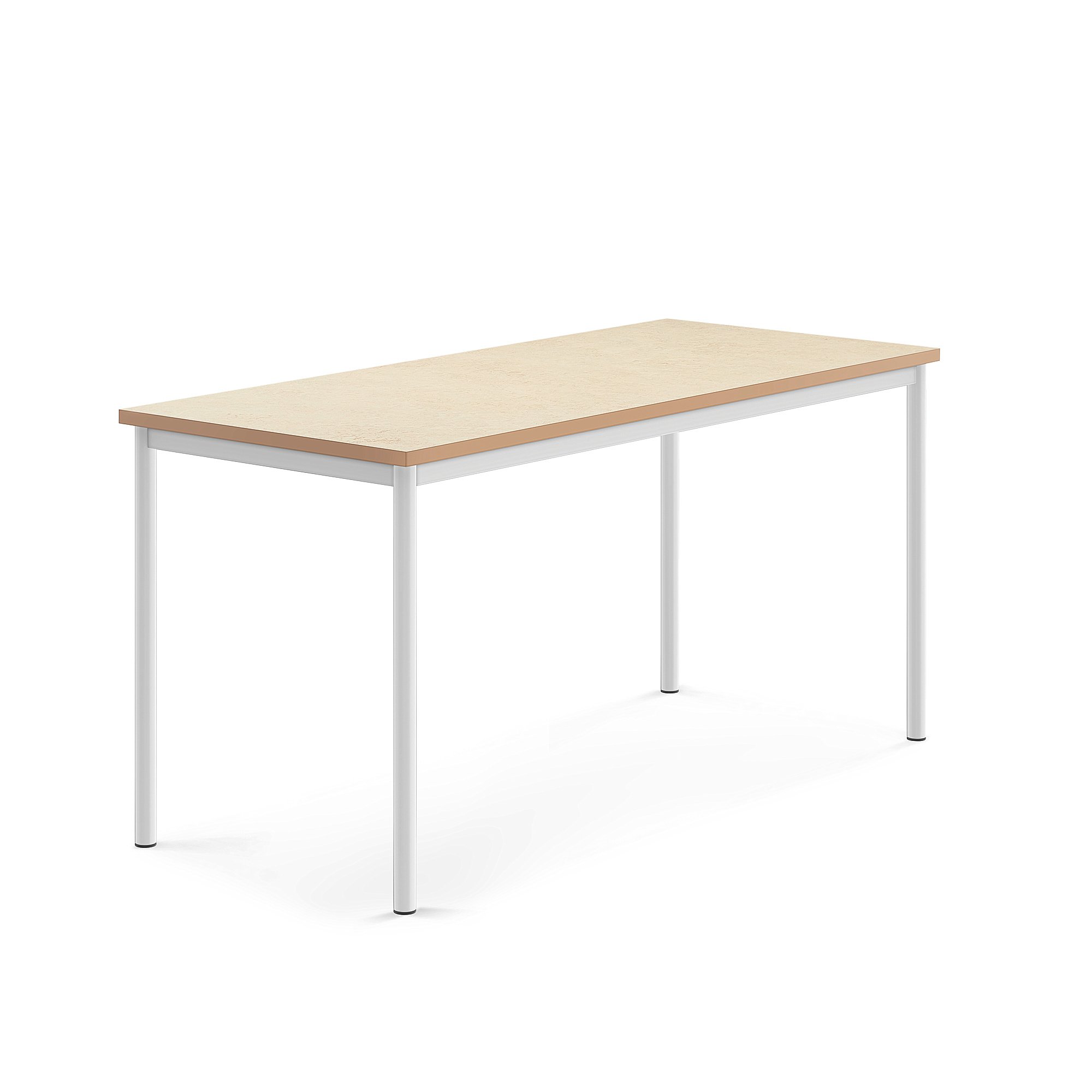 Stůl SONITUS, 1600x700x760 mm, bílé nohy, deska s linoleem, béžová
