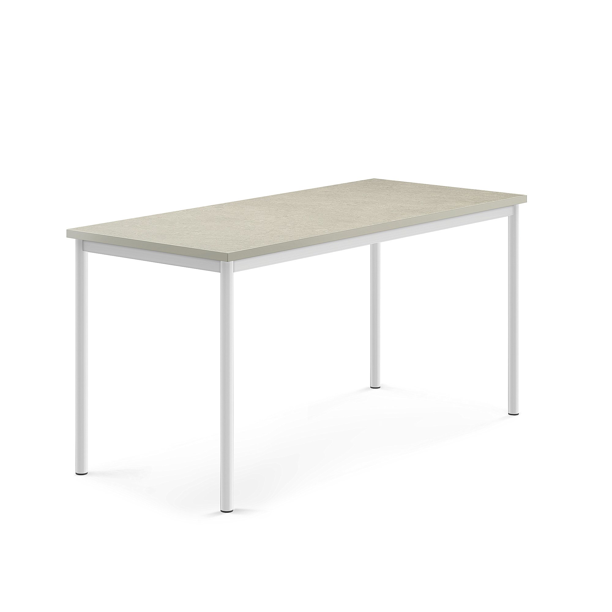 Stůl SONITUS, 1600x700x760 mm, bílé nohy, deska s linoleem, šedá